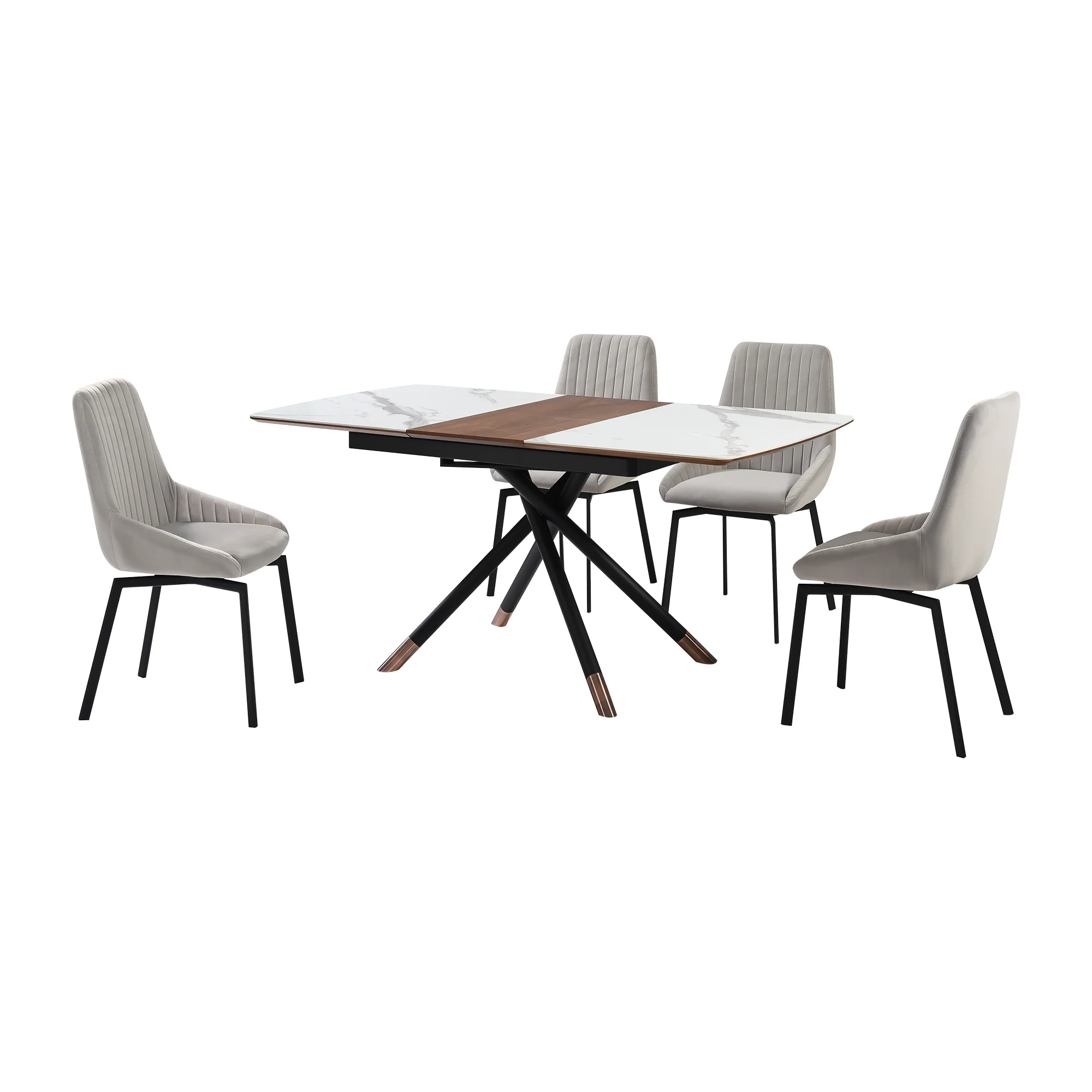 Alora Susie Extendable 5 Piece Dining Set with Gray Fabric Chairs By Armen Living - Image 2