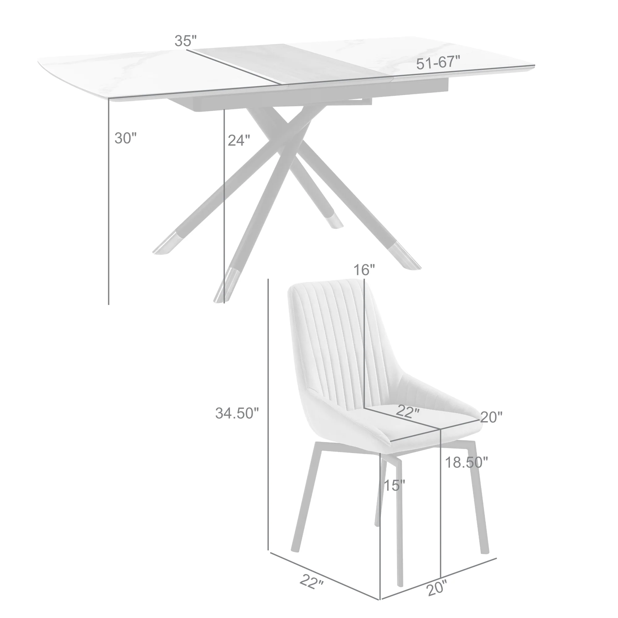 Alora Susie Extendable 7 Piece Dining Set with Gray Fabric Chairs By Armen Living - Image 10
