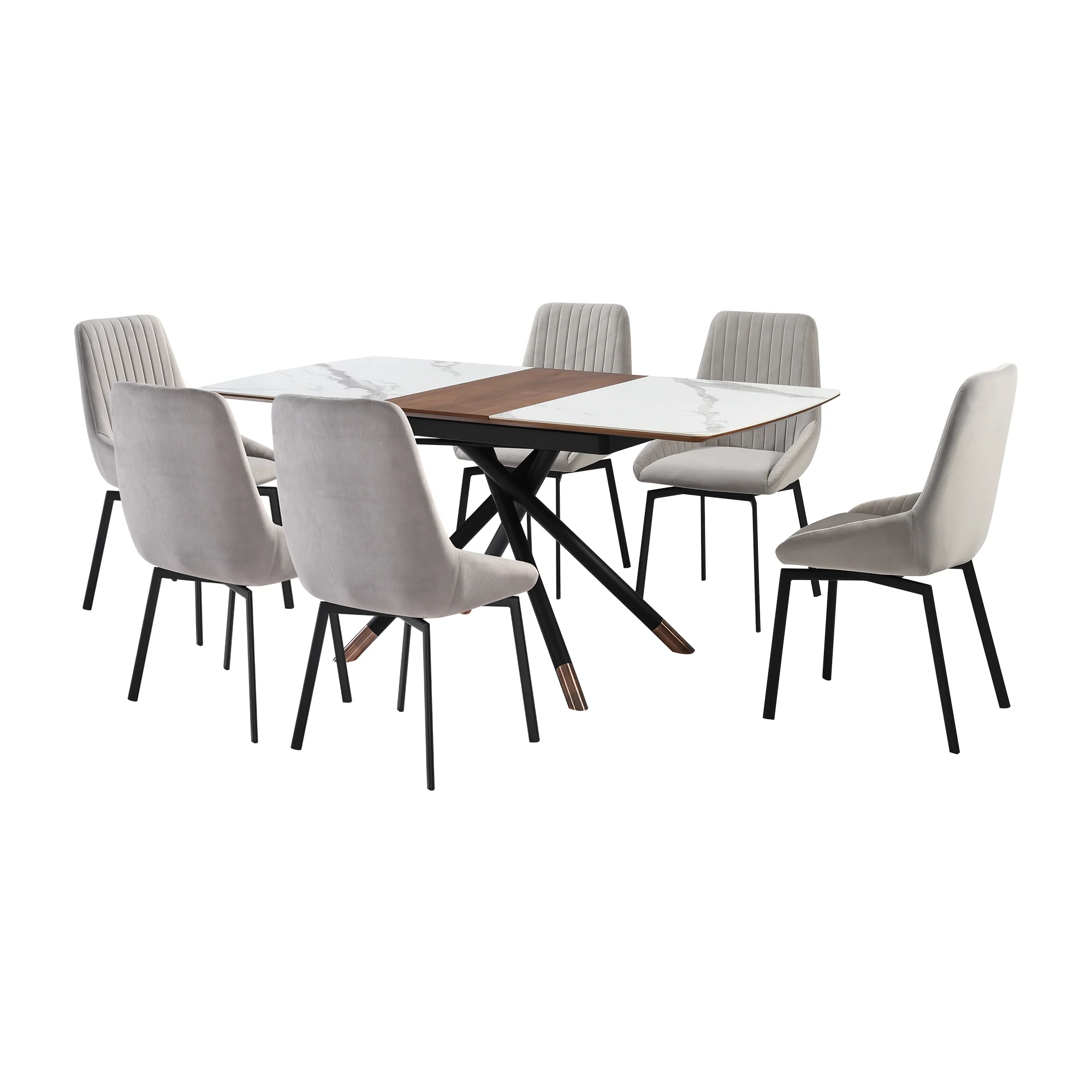 Alora Susie Extendable 7 Piece Dining Set with Gray Fabric Chairs By Armen Living - Image 2