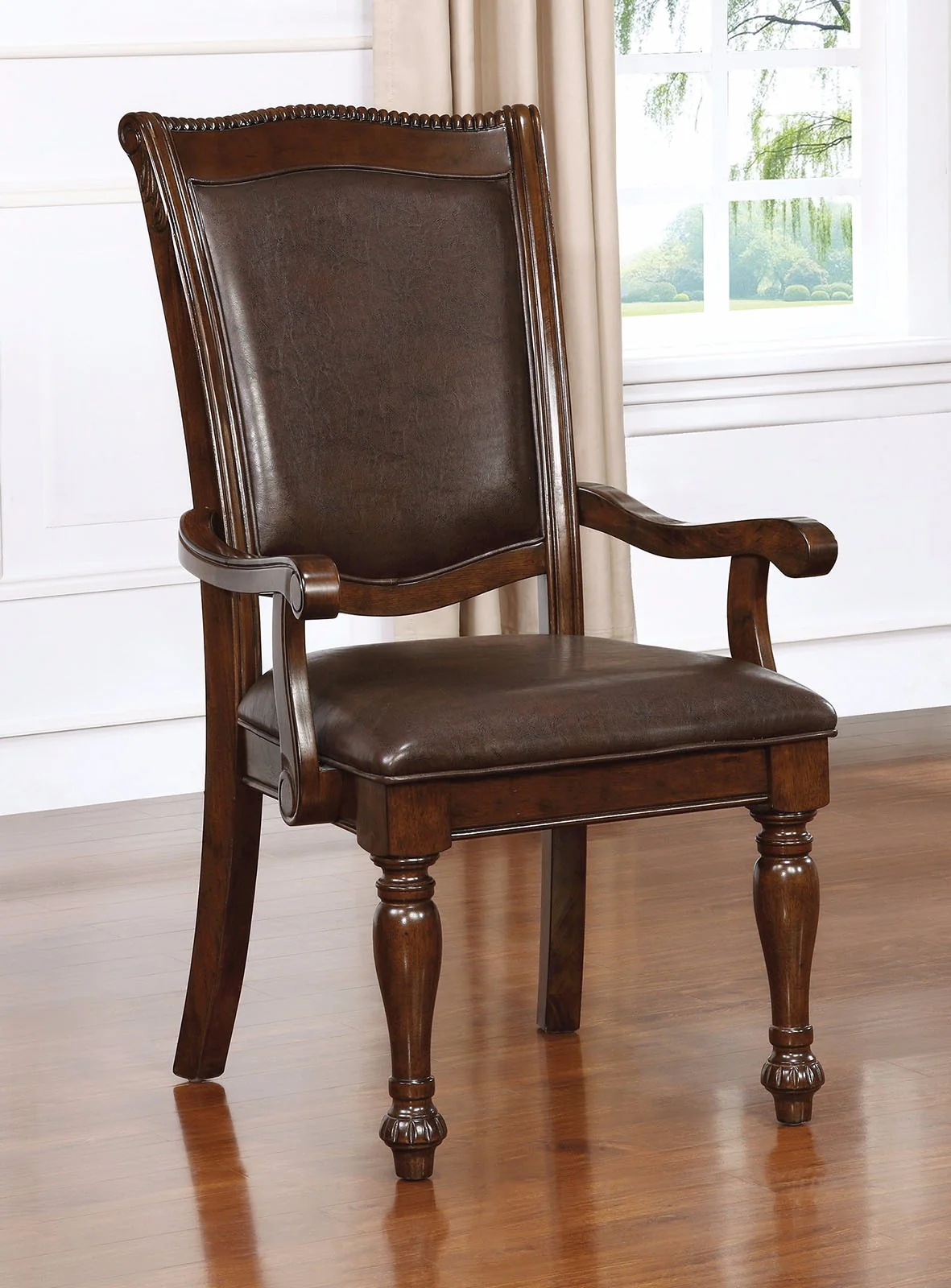 Alpena Traditional Arm Chair, Brown Cherry, Set Of 2 By Benzara - Image 3
