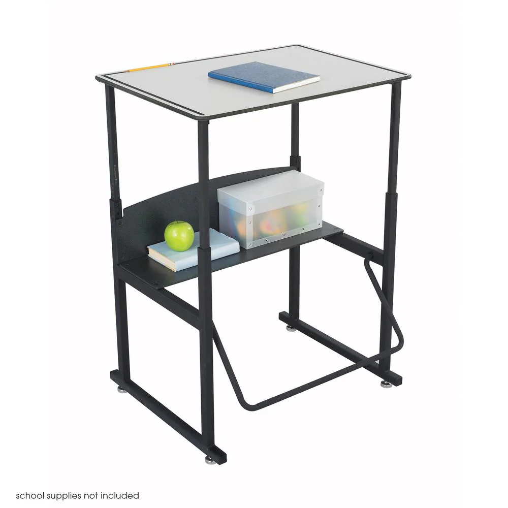 AlphaBetter Adjustable-Height Stand-Up Desk, 28 x 20" Premium or Dry Erase Top and Swinging Footrest Bar - Gray By Safco - Image 2