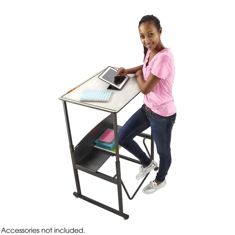AlphaBetter Adjustable-Height Stand-Up Desk, 28 x 20" Premium or Dry Erase Top and Swinging Footrest Bar - Gray By Safco - Image 3