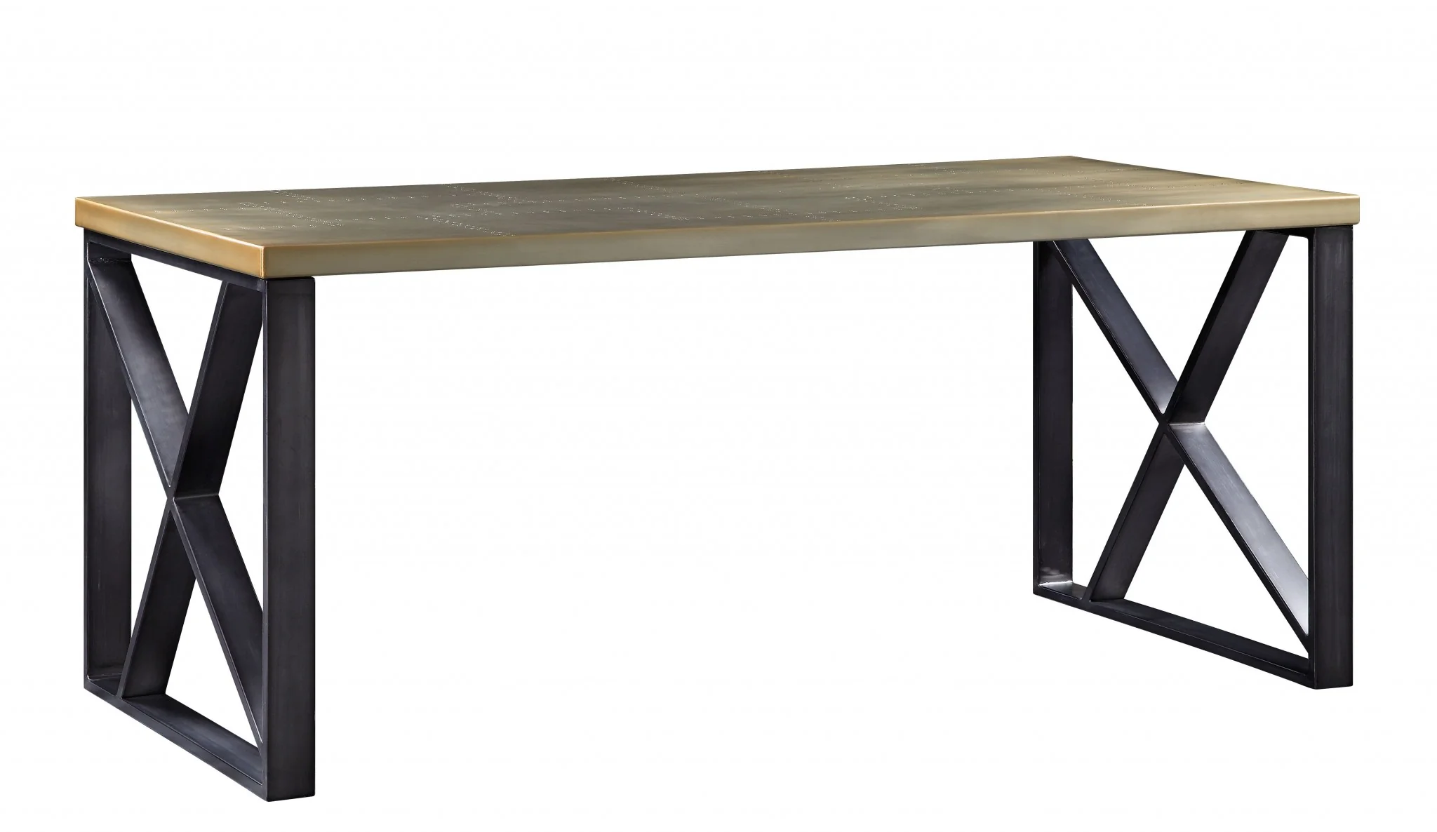 Aluminum, Metal, and Engineered Wood Desk, Gold Aluminum By Homeroots - Image 2