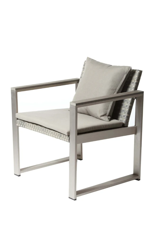 Aluminum Upholstered Cushioned Chair with Rattan, Gray/Taupe By Benzara - Image 2