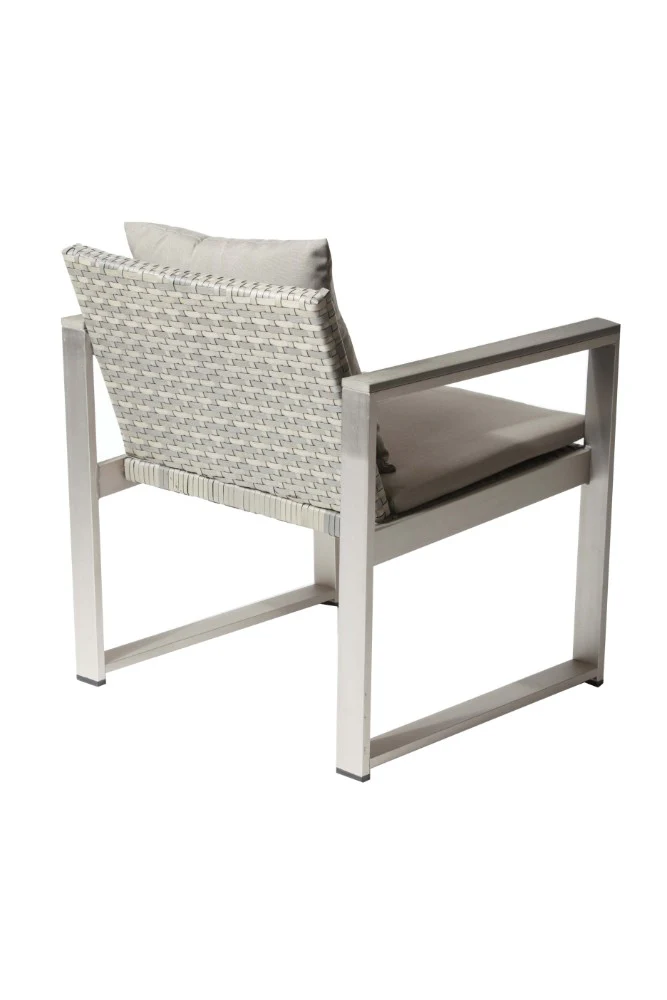Aluminum Upholstered Cushioned Chair with Rattan, Gray/Taupe By Benzara - Image 3