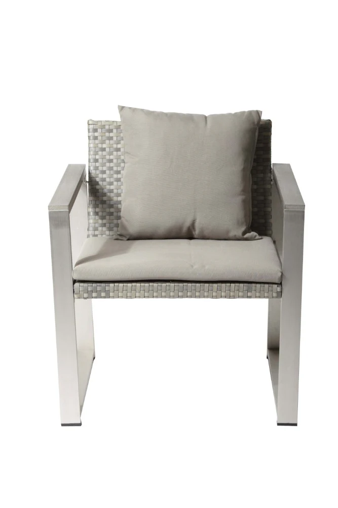 Aluminum Upholstered Cushioned Chair with Rattan, Gray/Taupe By Benzara - Image 4