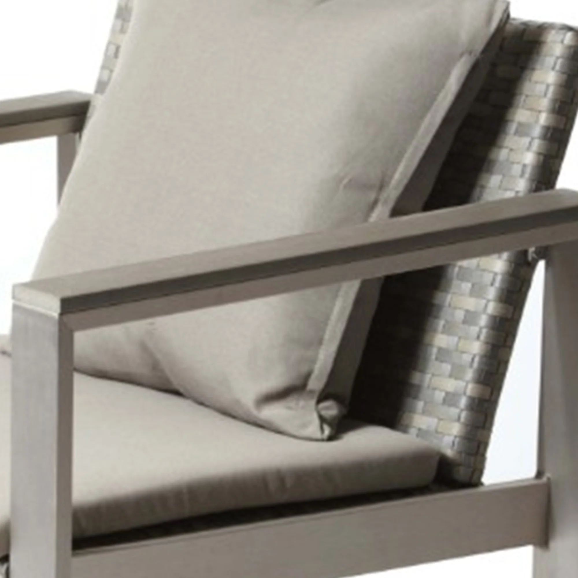 Aluminum Upholstered Cushioned Chair with Rattan, Gray/Taupe By Benzara - Image 5