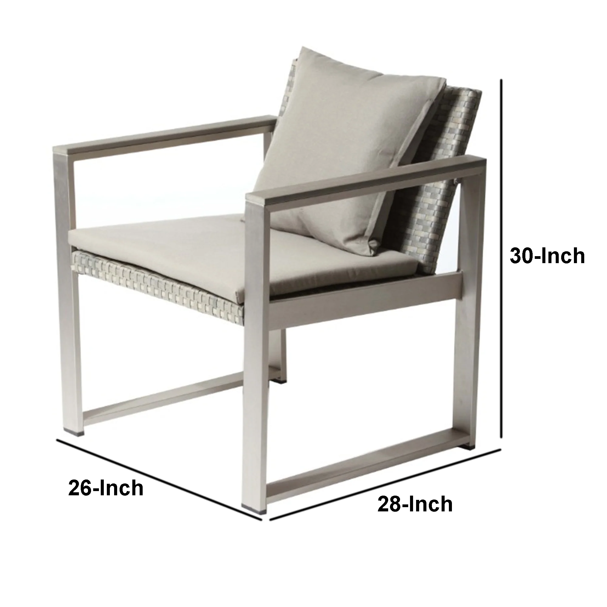 Aluminum Upholstered Cushioned Chair with Rattan, Gray/Taupe By Benzara - Image 6