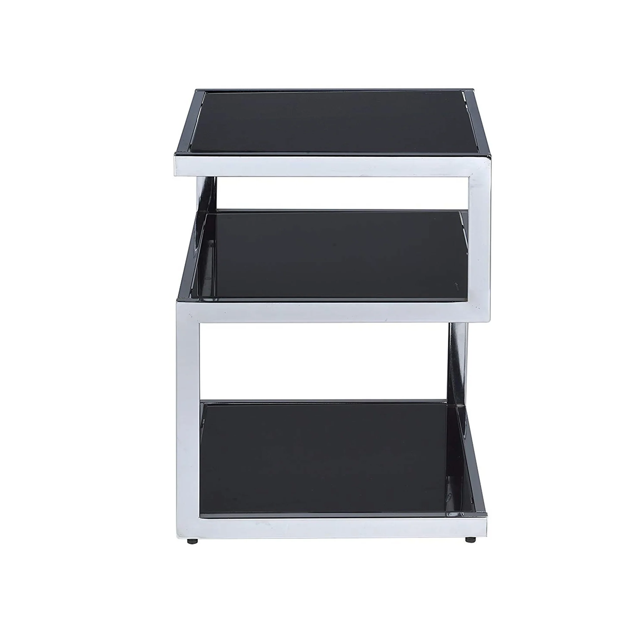 Alyea End Table, Black Glass & Chrome By Benzara - Image 2