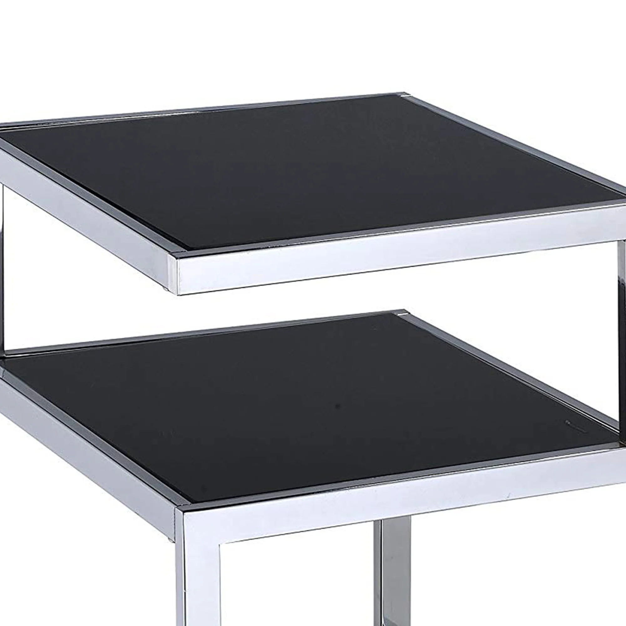Alyea End Table, Black Glass & Chrome By Benzara - Image 3