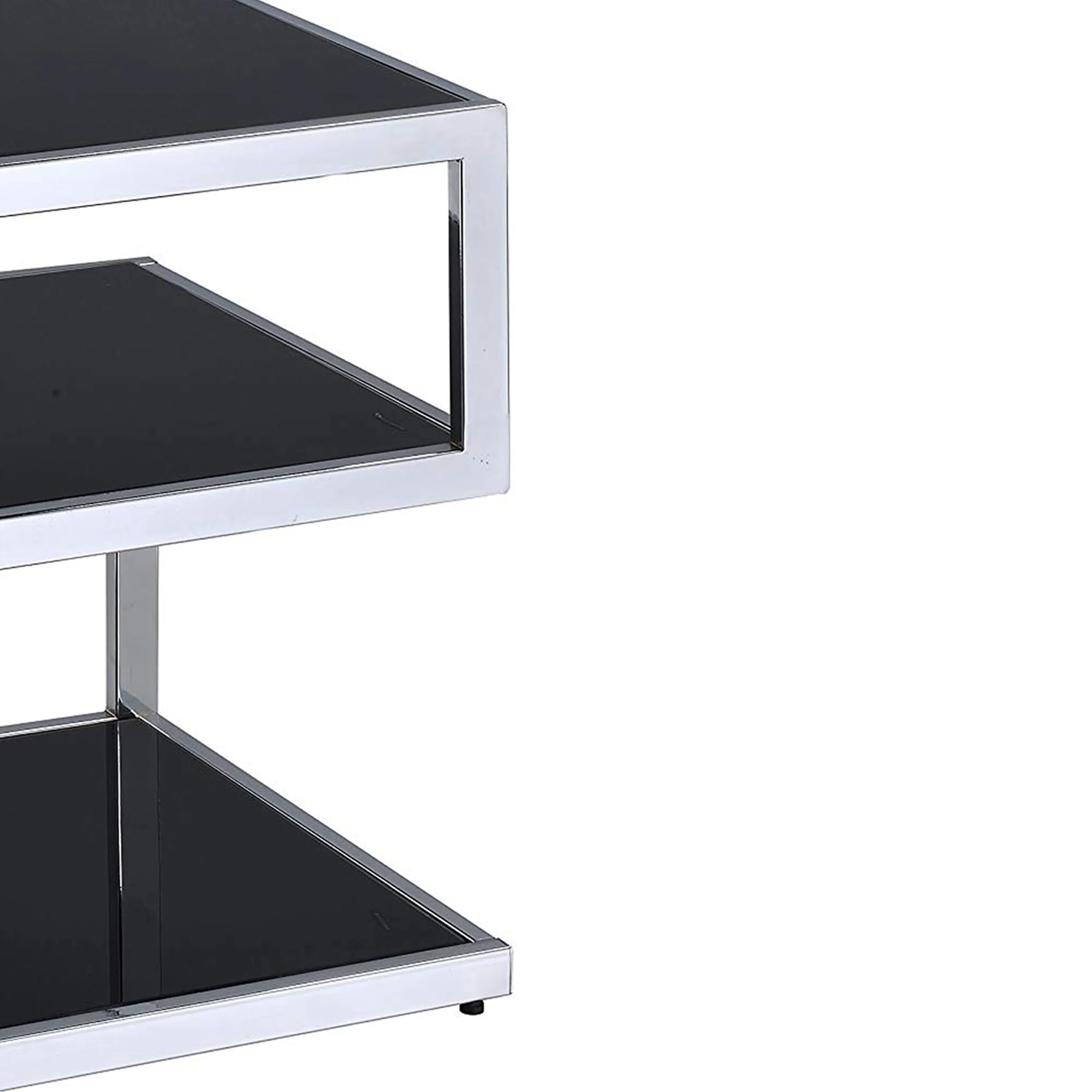 Alyea End Table, Black Glass & Chrome By Benzara - Image 4