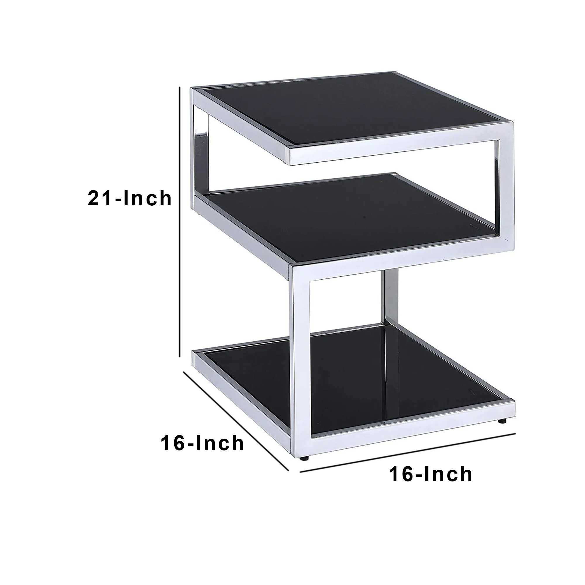 Alyea End Table, Black Glass & Chrome By Benzara - Image 5