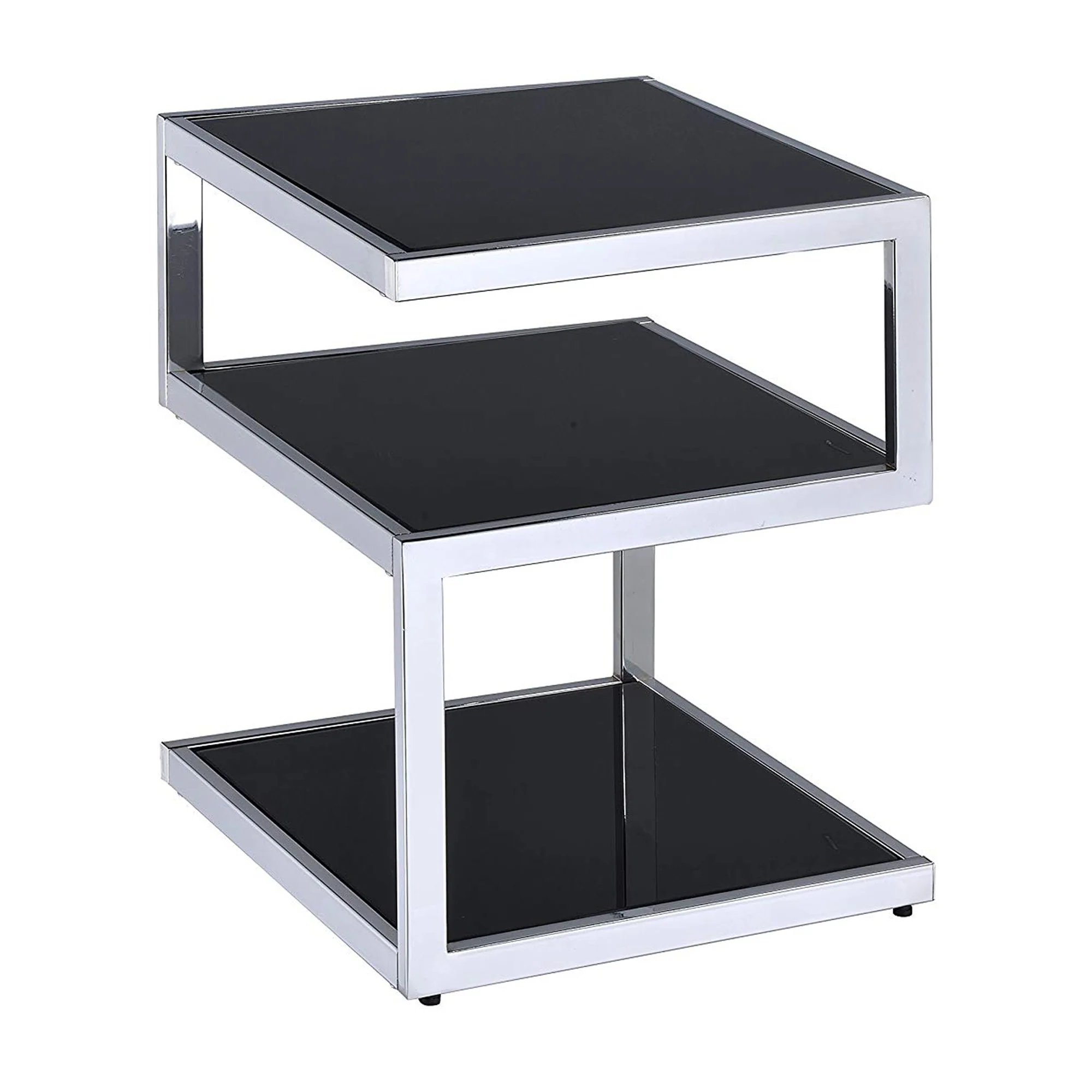 Alyea End Table, Black Glass & Chrome By Benzara - Image 6