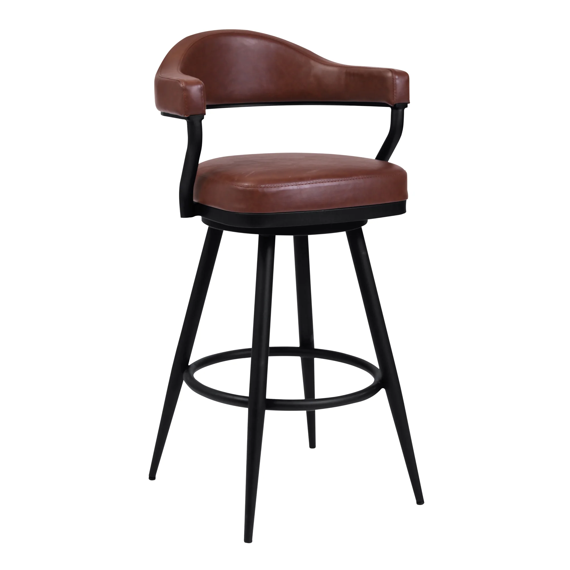 Amador 26" Counter Height Barstool in a Black Powder Coated Finish and Vintage Coffee Faux Leather By Armen Living - Image 2
