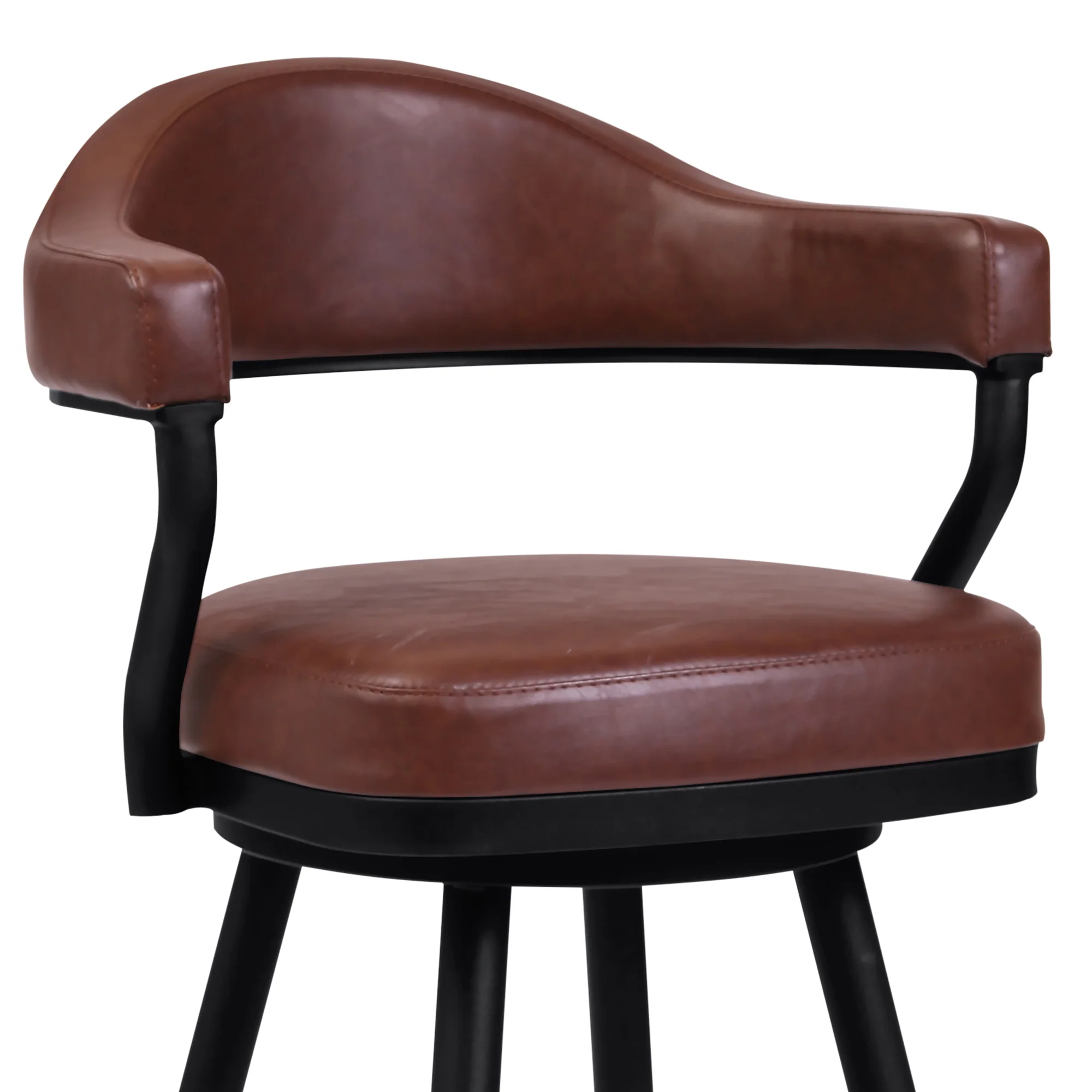 Amador 26" Counter Height Barstool in a Black Powder Coated Finish and Vintage Coffee Faux Leather By Armen Living - Image 3