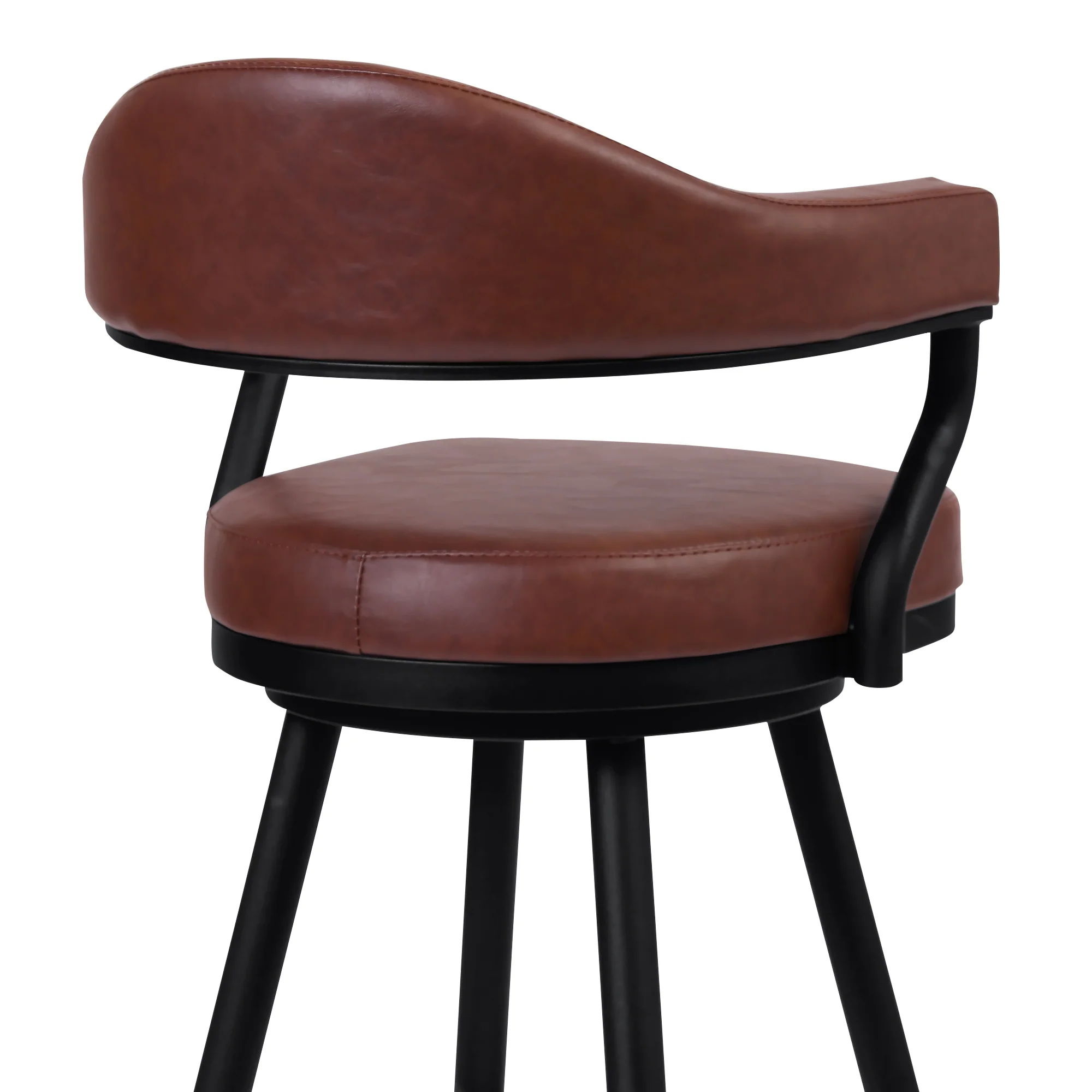 Amador 26" Counter Height Barstool in a Black Powder Coated Finish and Vintage Coffee Faux Leather By Armen Living - Image 4