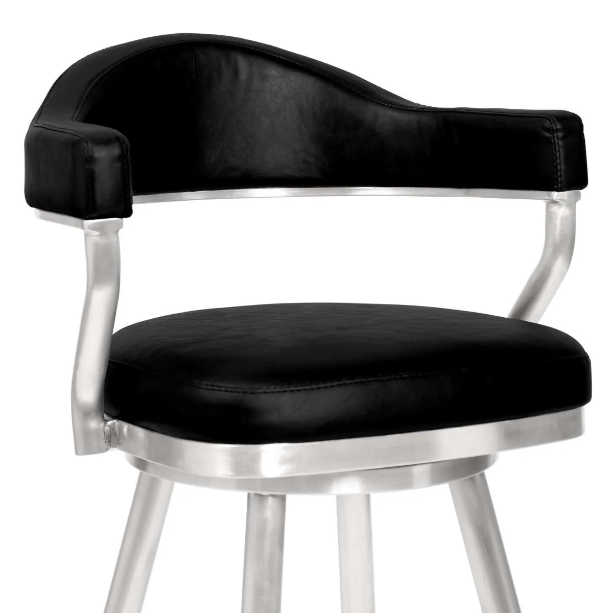 Amador 26" Counter Height Barstool in Brushed Stainless Steel and Vintage Black Faux Leather By Armen Living - Image 3