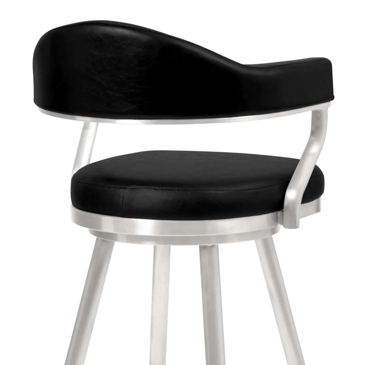 Amador 26" Counter Height Barstool in Brushed Stainless Steel and Vintage Black Faux Leather By Armen Living - Image 4