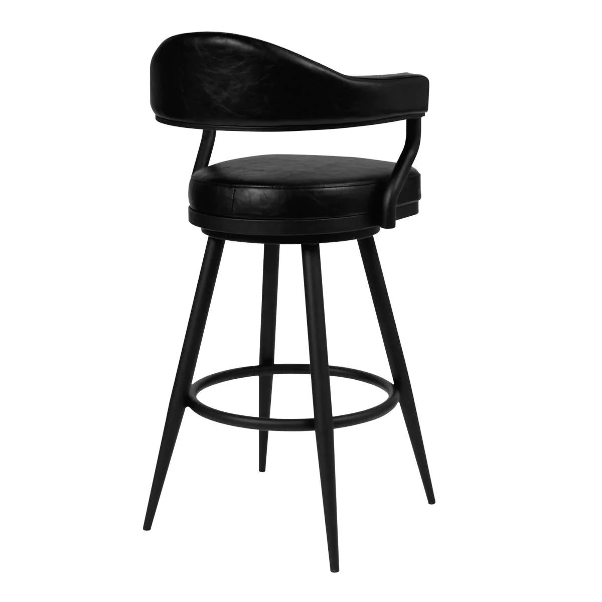 Amador 30" Bar Height Barstool in a Black Powder Coated Finish and Vintage Black Faux Leather By Armen Living - Image 2