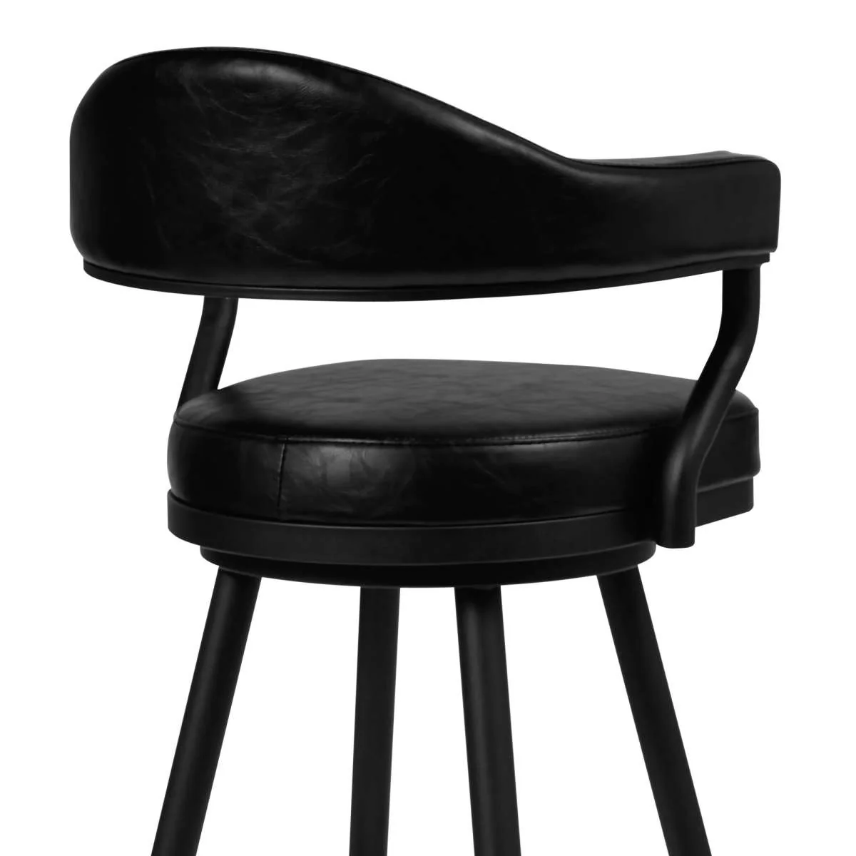 Amador 30" Bar Height Barstool in a Black Powder Coated Finish and Vintage Black Faux Leather By Armen Living - Image 3