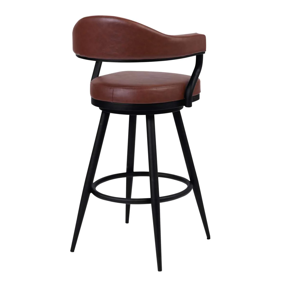 Amador 30" Bar Height Barstool in a Black Powder Coated Finish and Vintage Coffee Faux Leather By Armen Living - Image 2