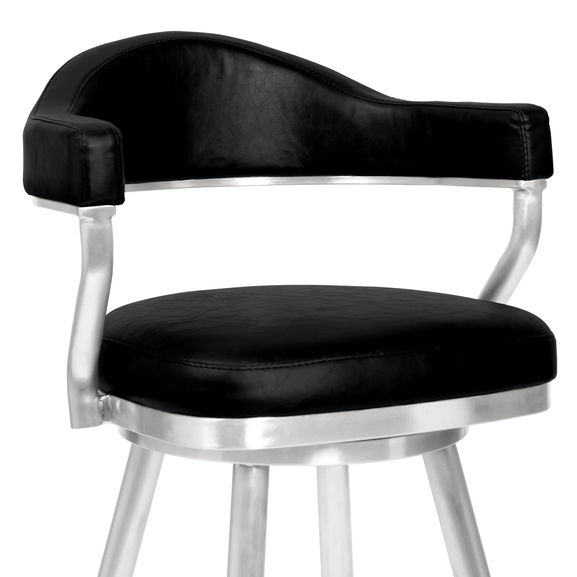 Amador 30" Bar Height Barstool in Brushed Stainless Steel and Vintage Black Faux Leather By Armen Living - Image 4