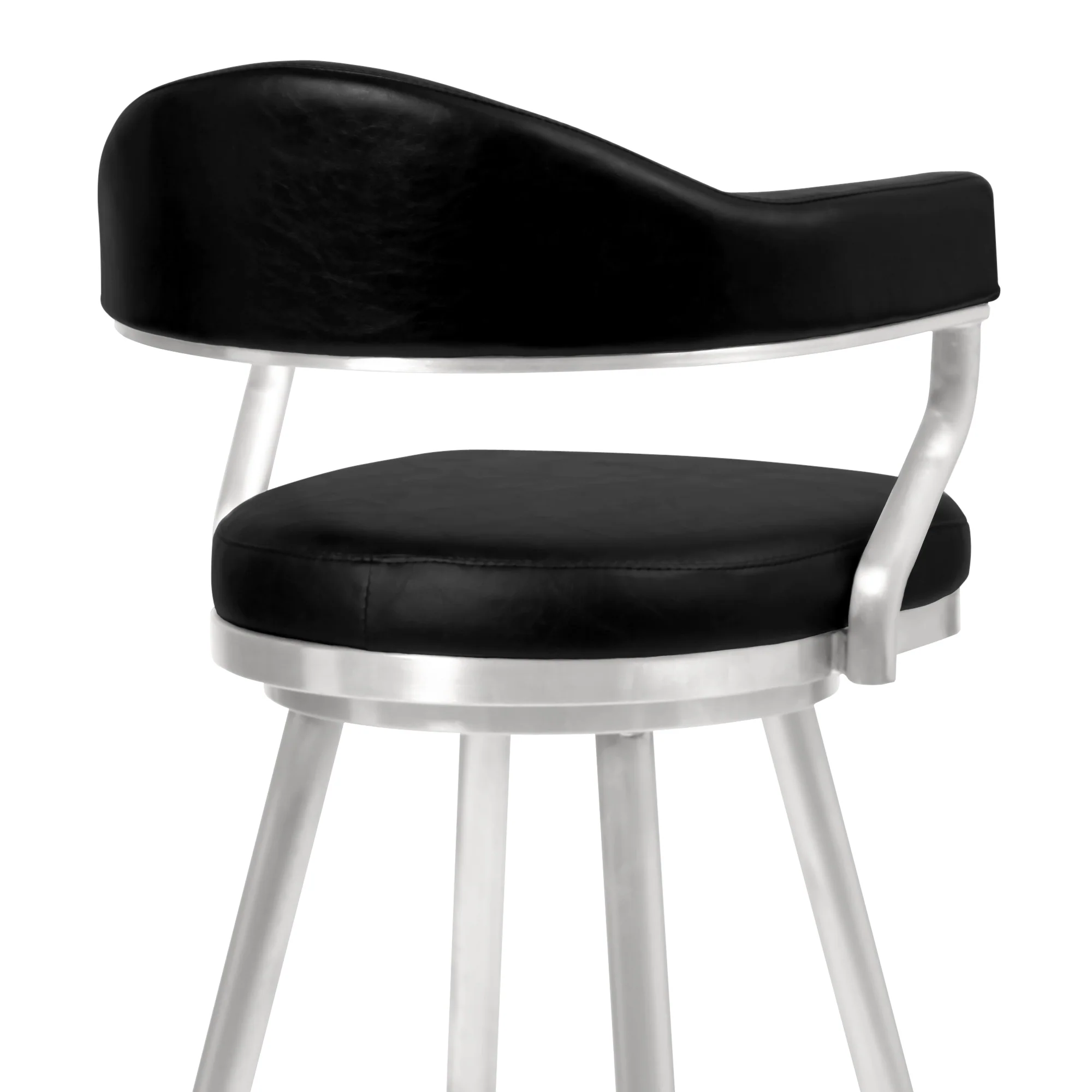 Amador 30" Bar Height Barstool in Brushed Stainless Steel and Vintage Black Faux Leather By Armen Living - Image 5