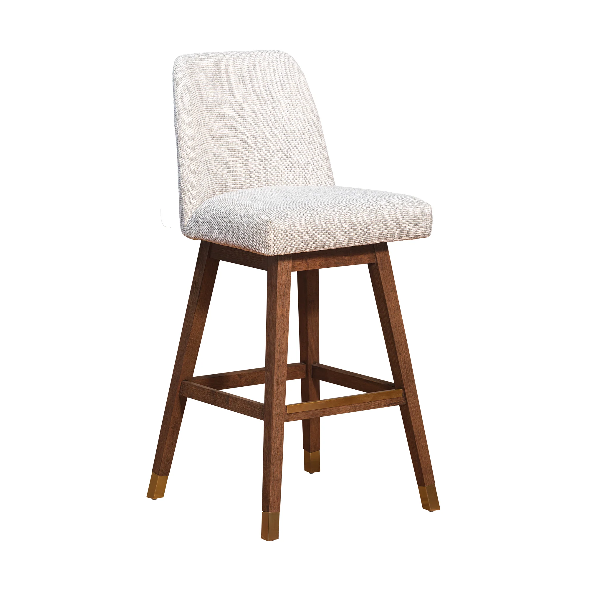 Amalie Swivel Bar Stool in Brown Oak Wood Finish with Beige Fabric By Armen Living - Image 2