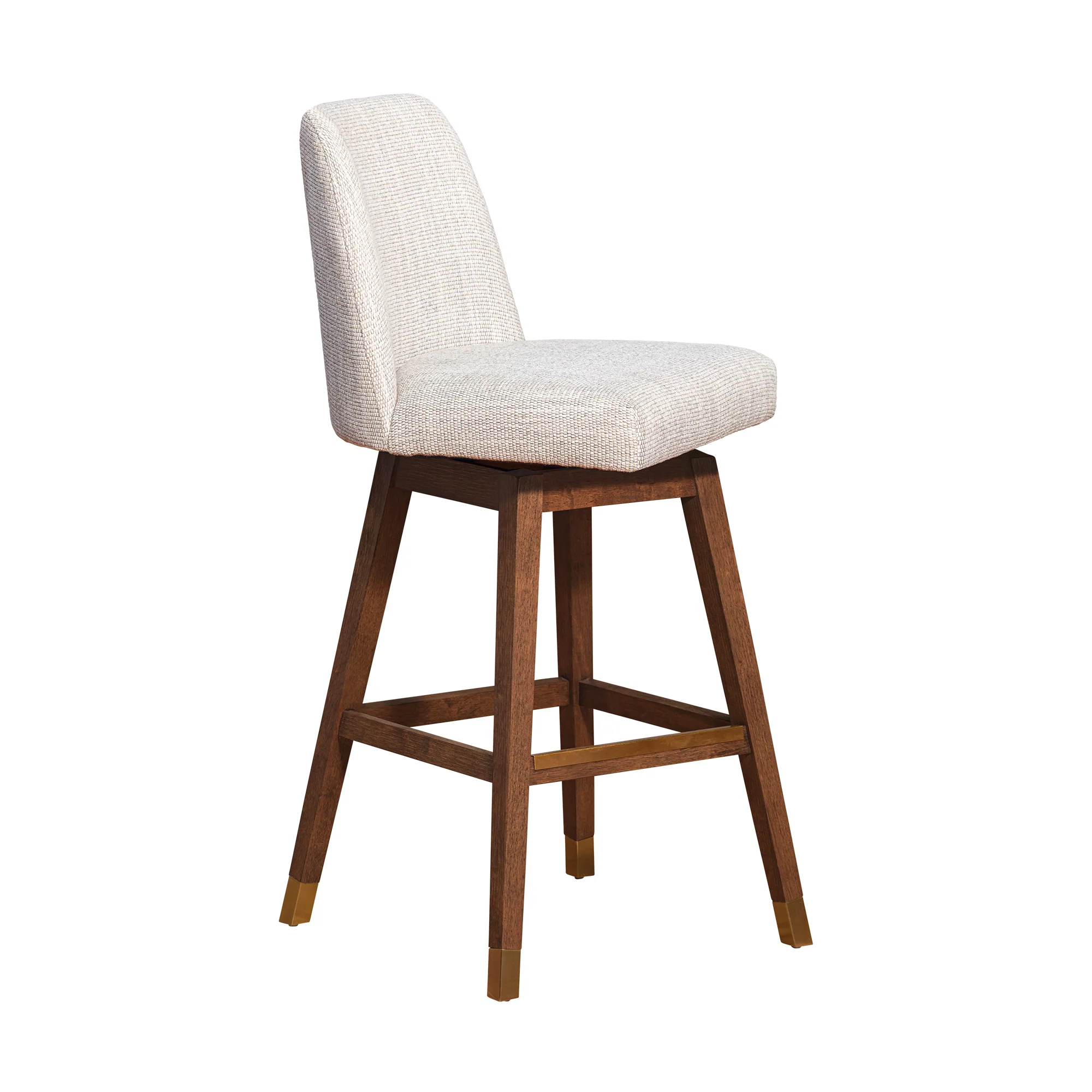 Amalie Swivel Bar Stool in Brown Oak Wood Finish with Beige Fabric By Armen Living - Image 3