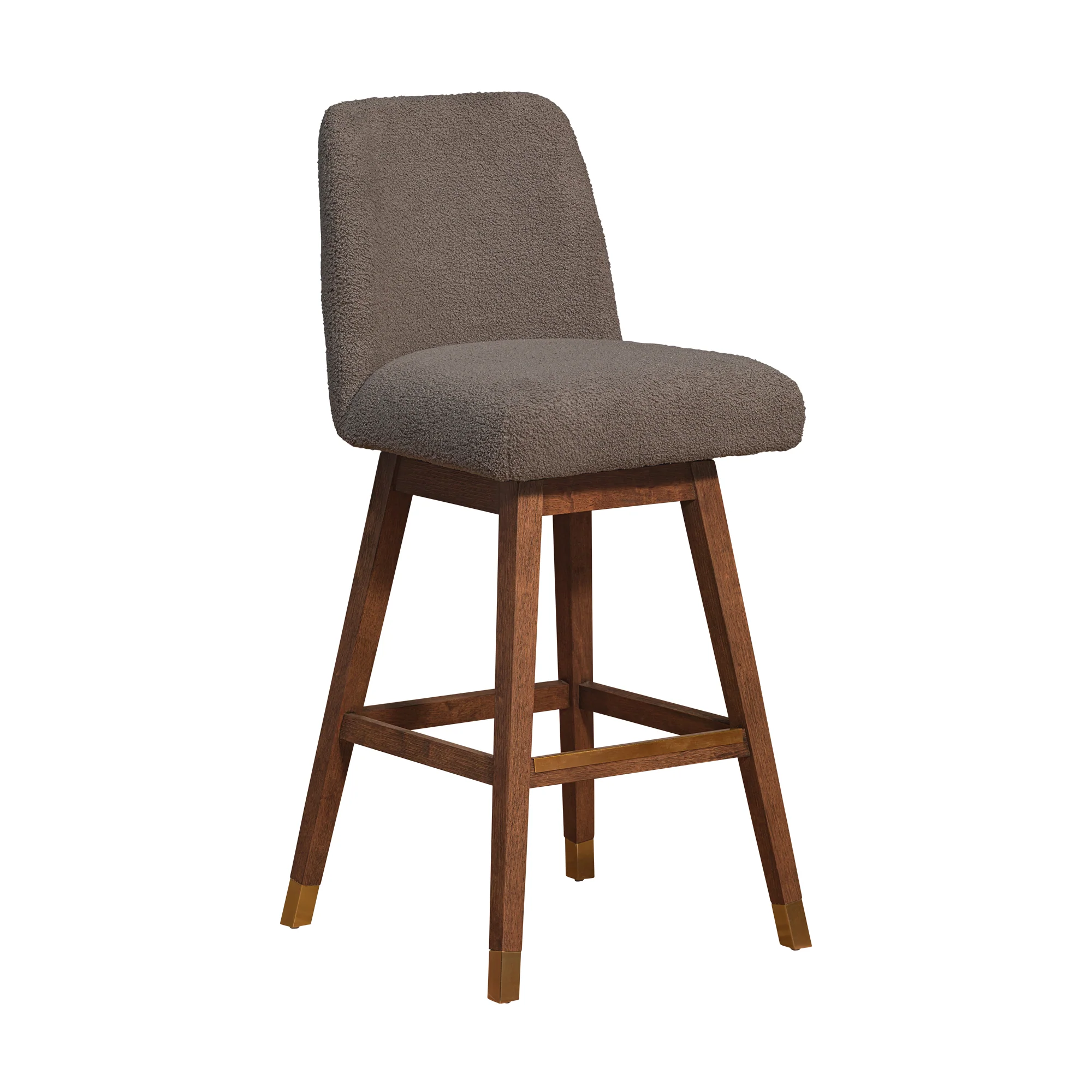 Amalie Swivel Bar Stool in Brown Oak Wood Finish with Taupe Boucle Fabric By Armen Living - Image 2