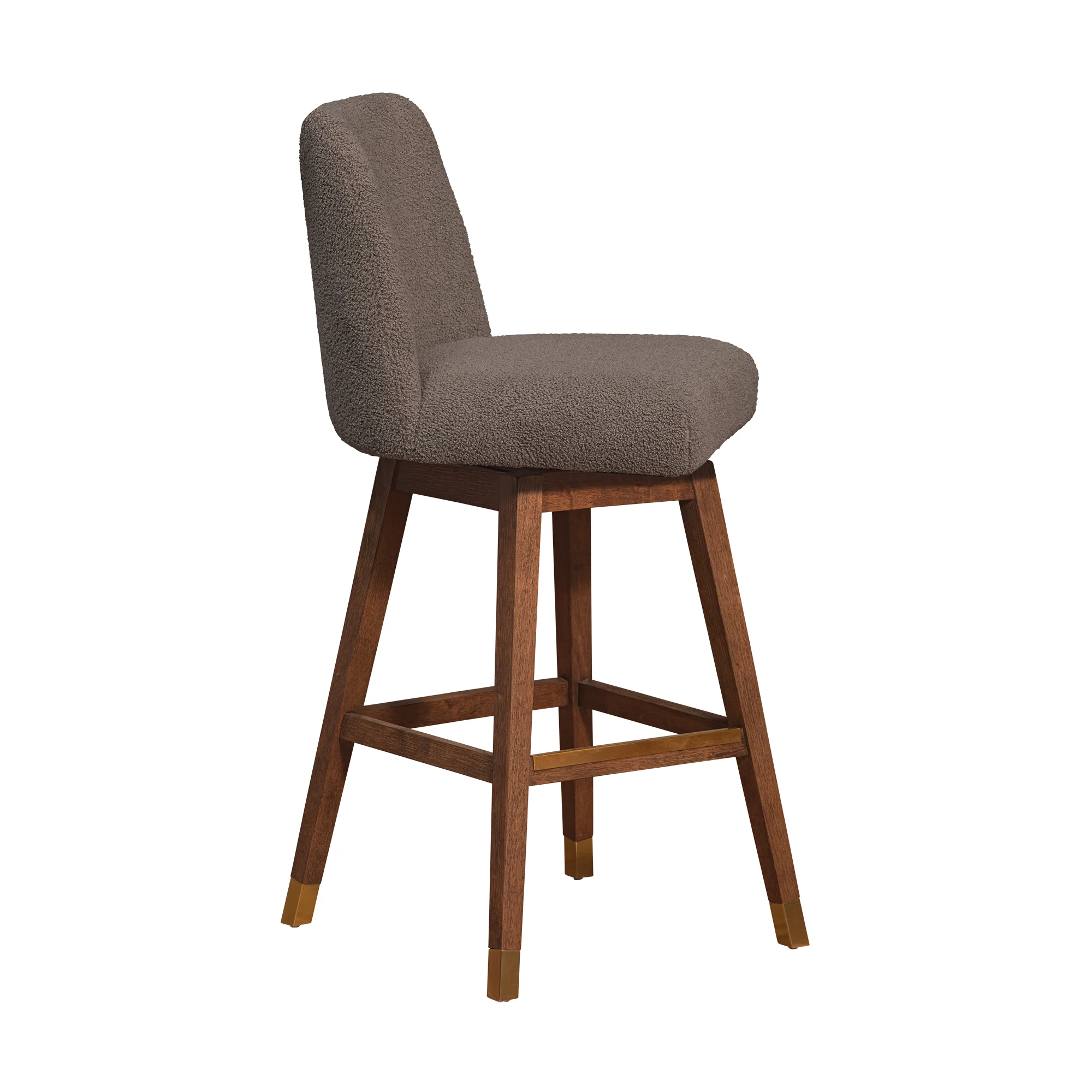 Amalie Swivel Bar Stool in Brown Oak Wood Finish with Taupe Boucle Fabric By Armen Living - Image 3
