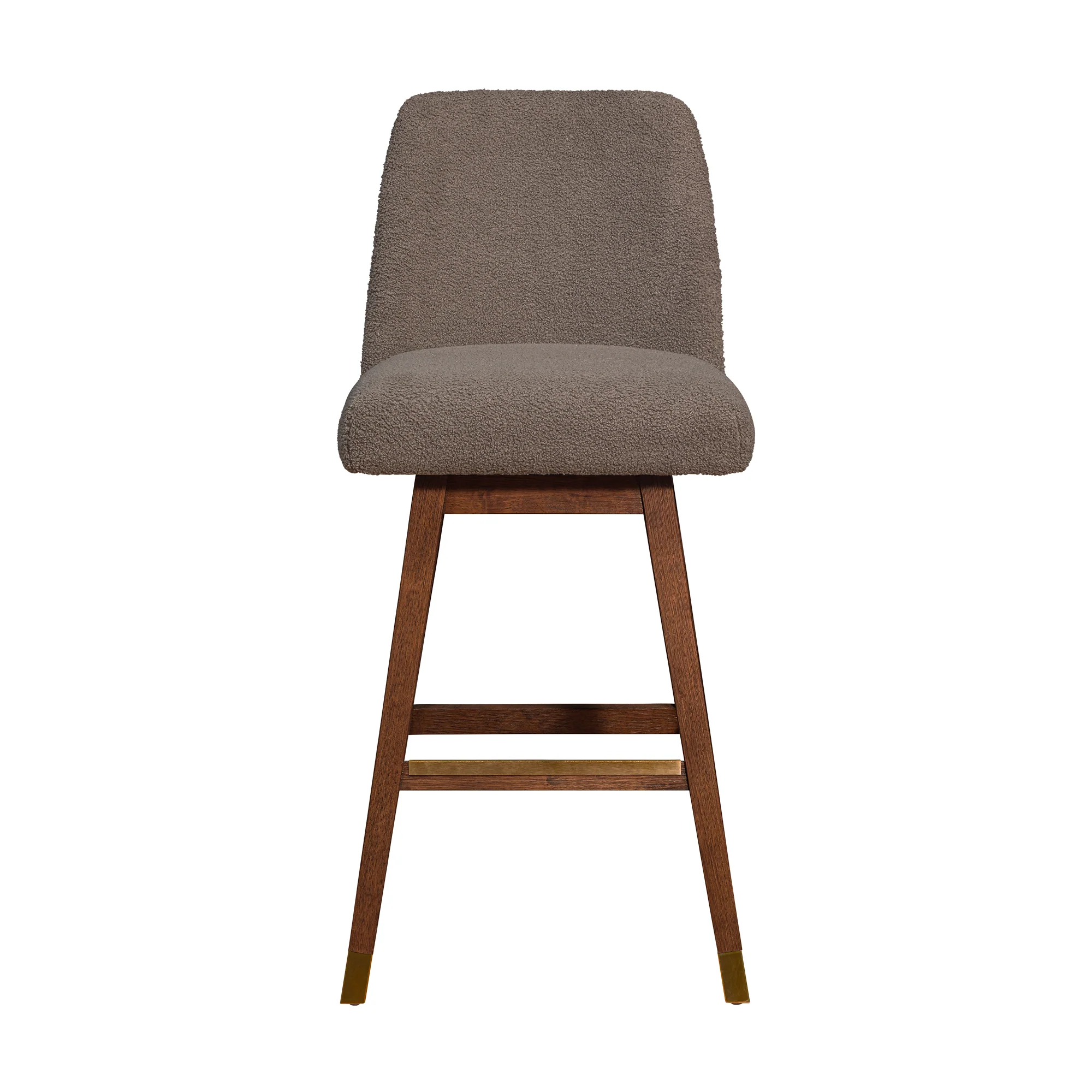 Amalie Swivel Bar Stool in Brown Oak Wood Finish with Taupe Boucle Fabric By Armen Living - Image 4
