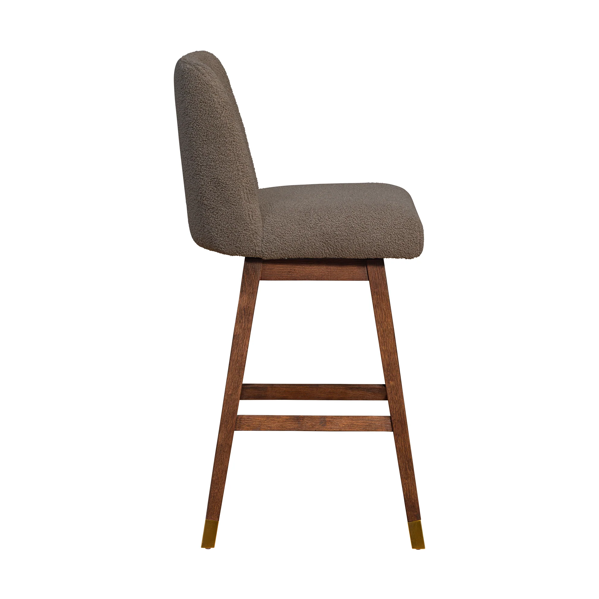 Amalie Swivel Bar Stool in Brown Oak Wood Finish with Taupe Boucle Fabric By Armen Living - Image 5