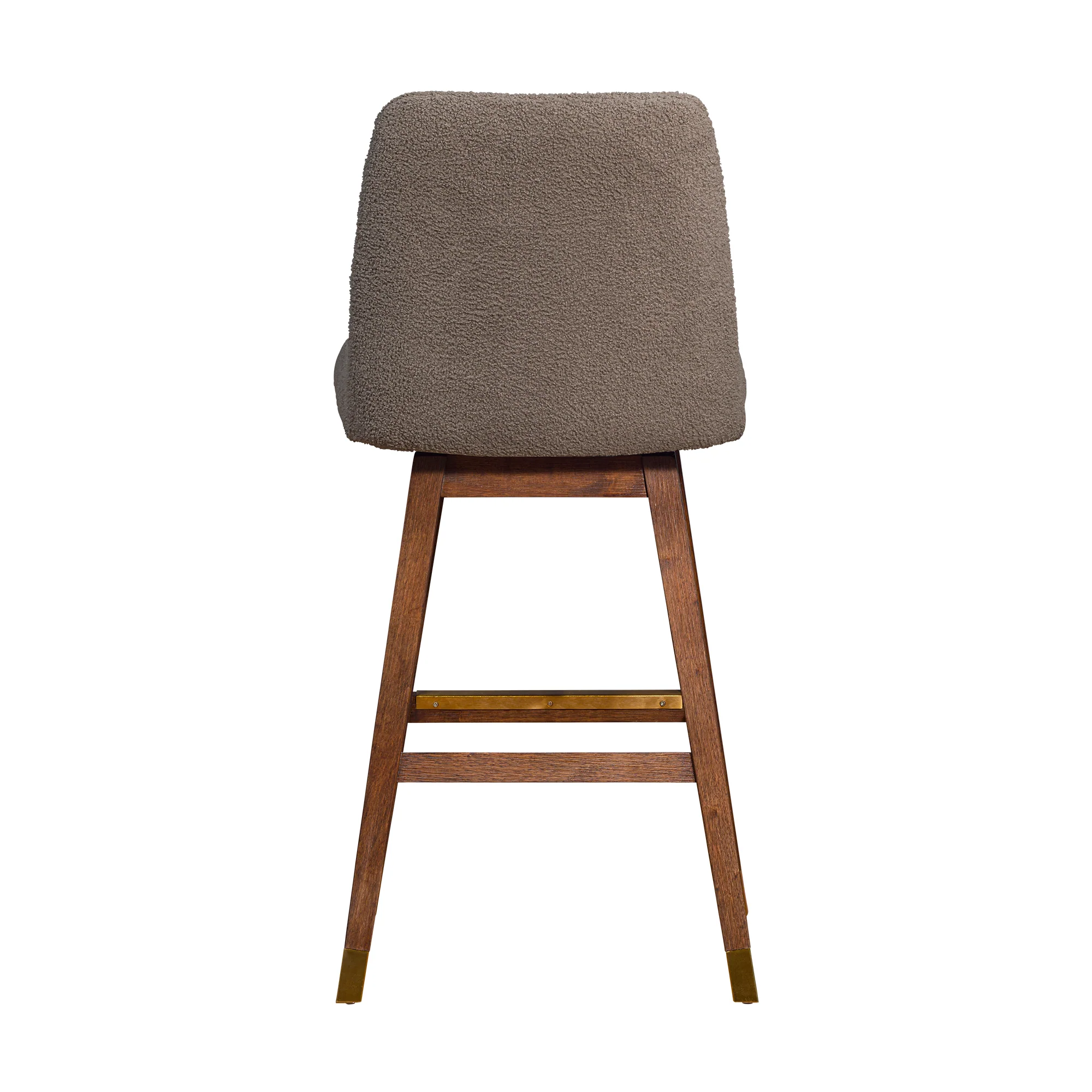 Amalie Swivel Bar Stool in Brown Oak Wood Finish with Taupe Boucle Fabric By Armen Living - Image 6