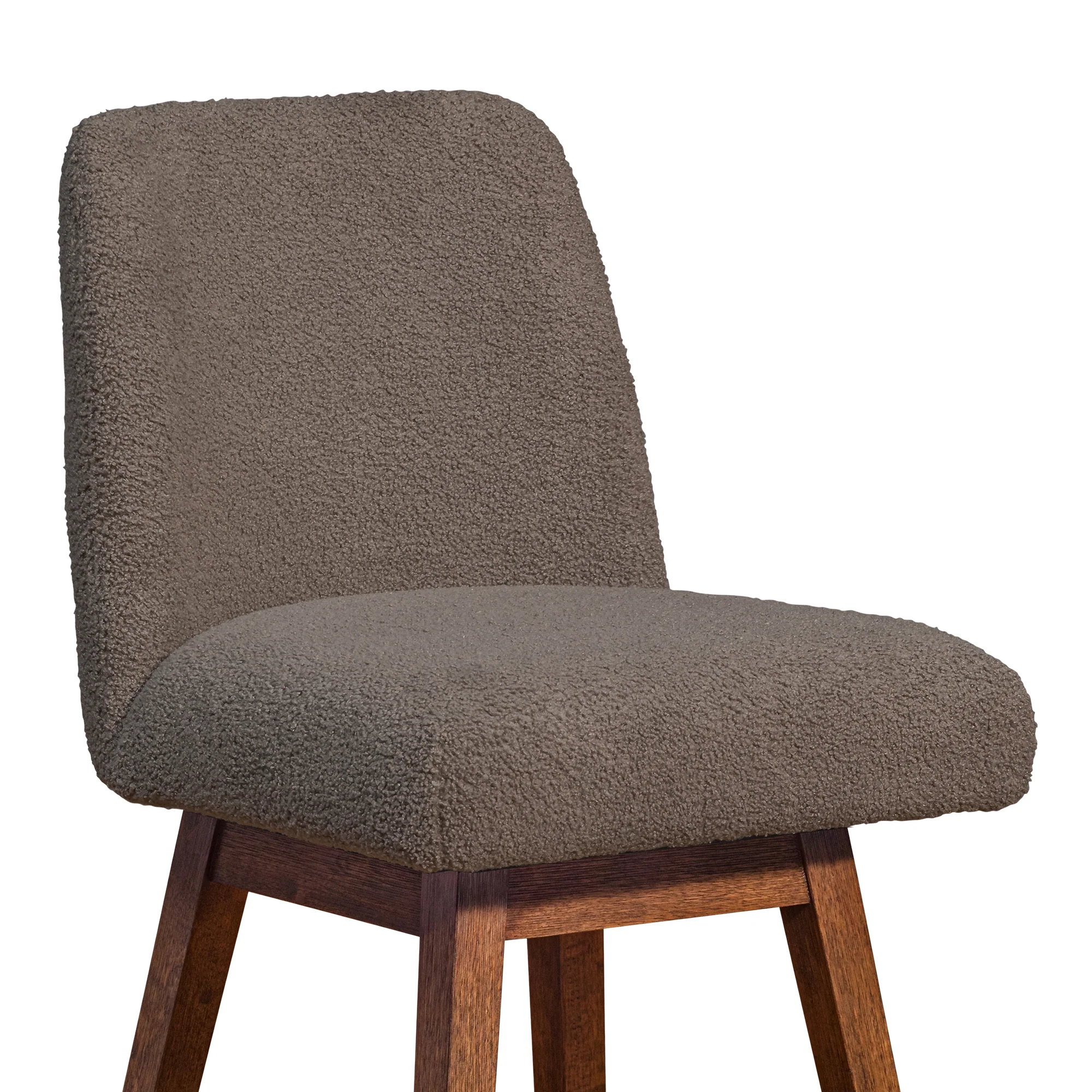 Amalie Swivel Bar Stool in Brown Oak Wood Finish with Taupe Boucle Fabric By Armen Living - Image 7