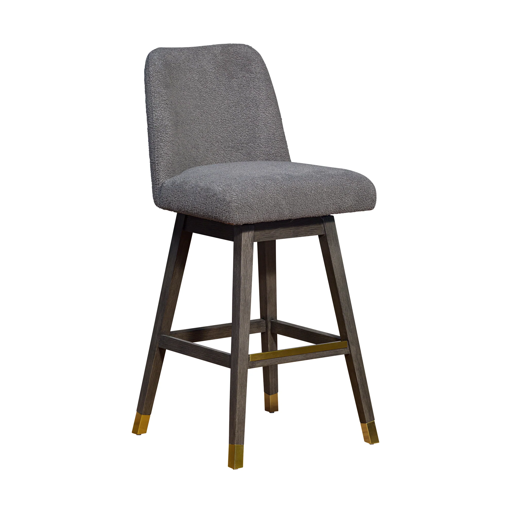 Amalie Swivel Bar Stool in Grey Oak Wood Finish with Grey Boucle Fabric By Armen Living - Image 2