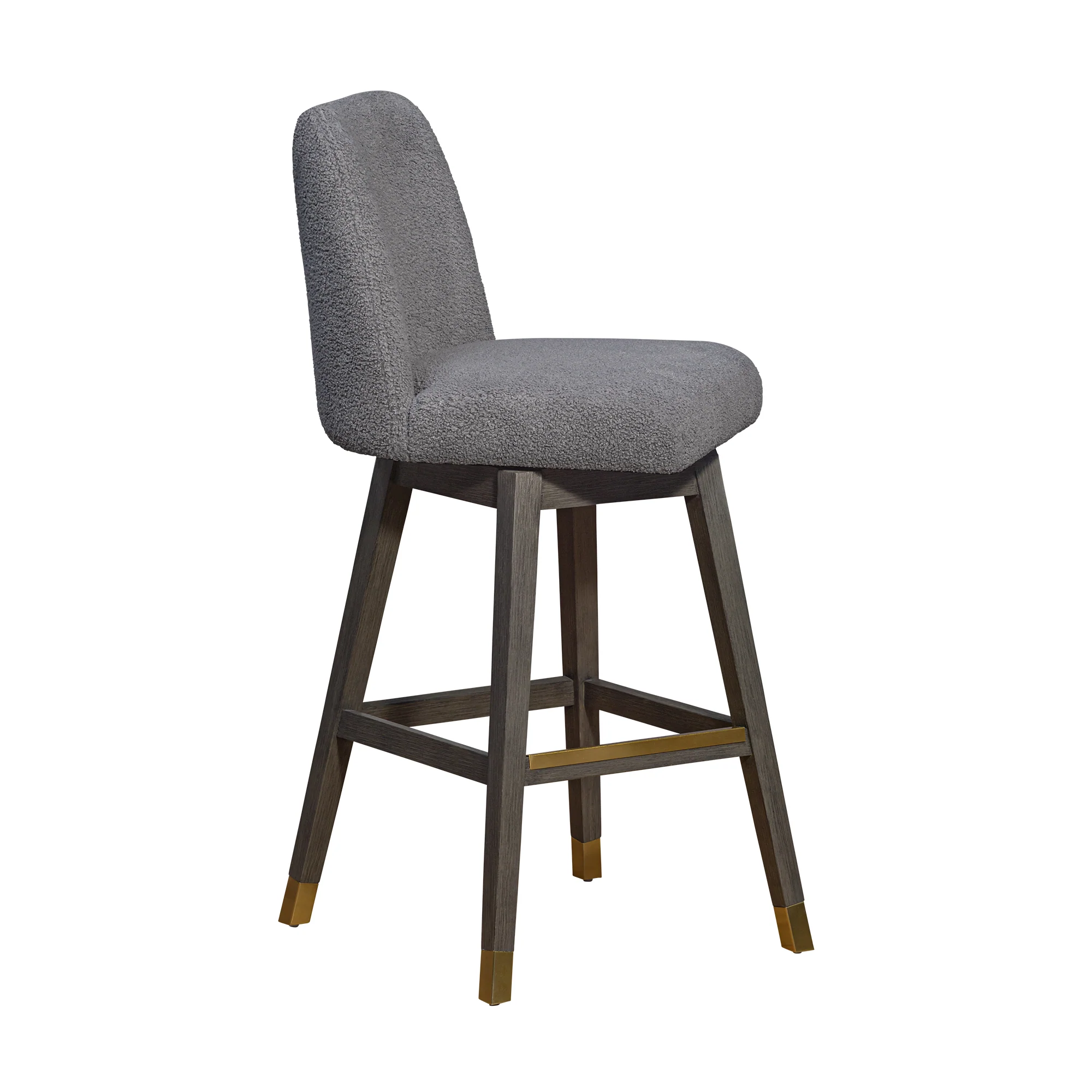 Amalie Swivel Bar Stool in Grey Oak Wood Finish with Grey Boucle Fabric By Armen Living - Image 3