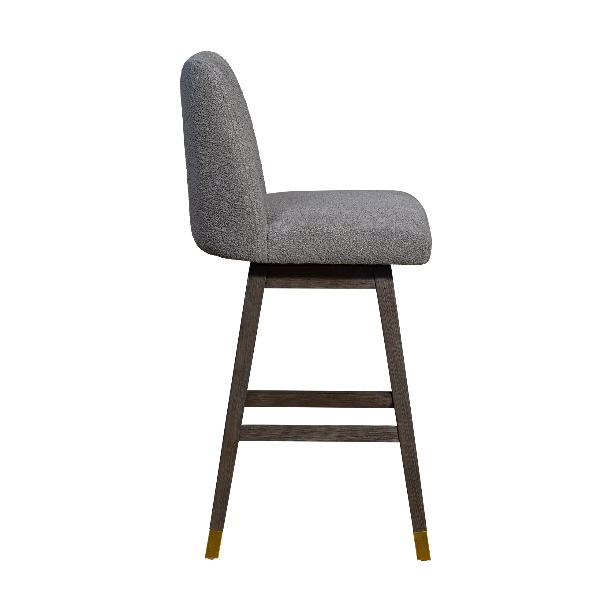 Amalie Swivel Bar Stool in Grey Oak Wood Finish with Grey Boucle Fabric By Armen Living - Image 5