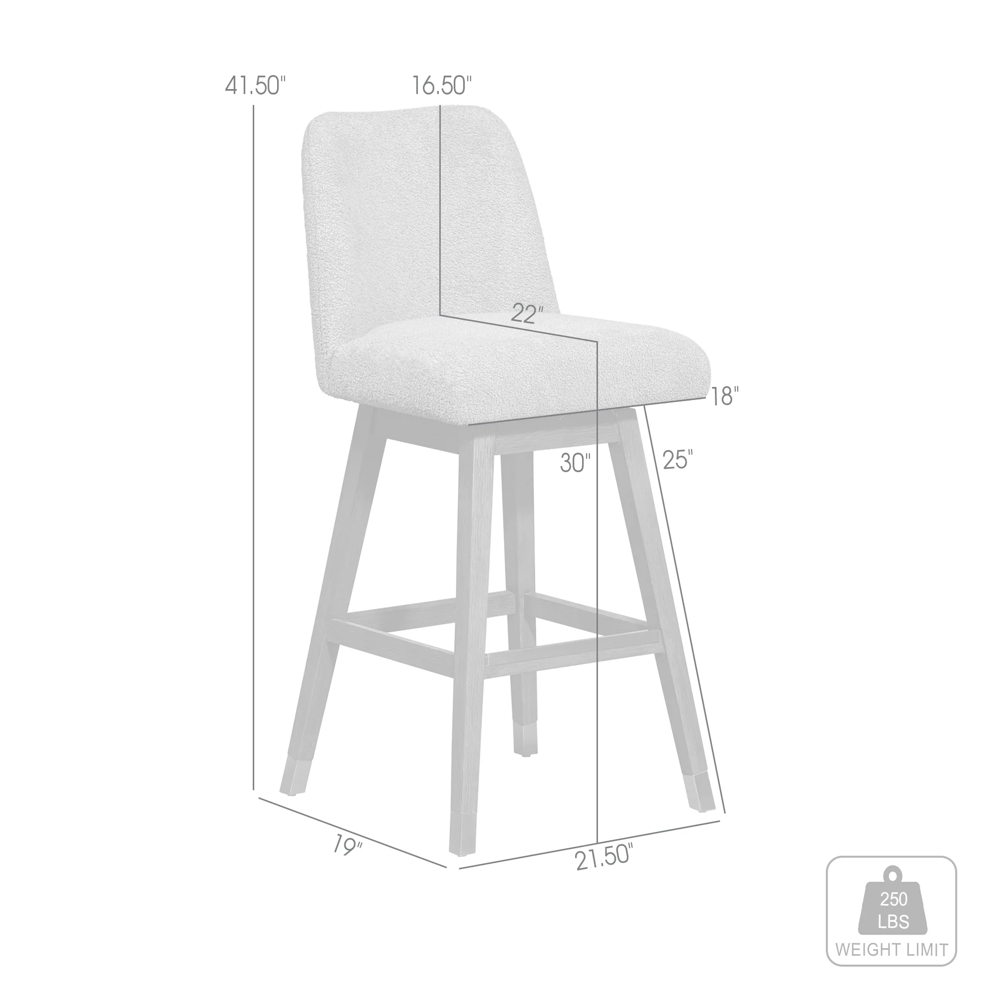 Amalie Swivel Bar Stool in Grey Oak Wood Finish with Grey Boucle Fabric By Armen Living - Image 9