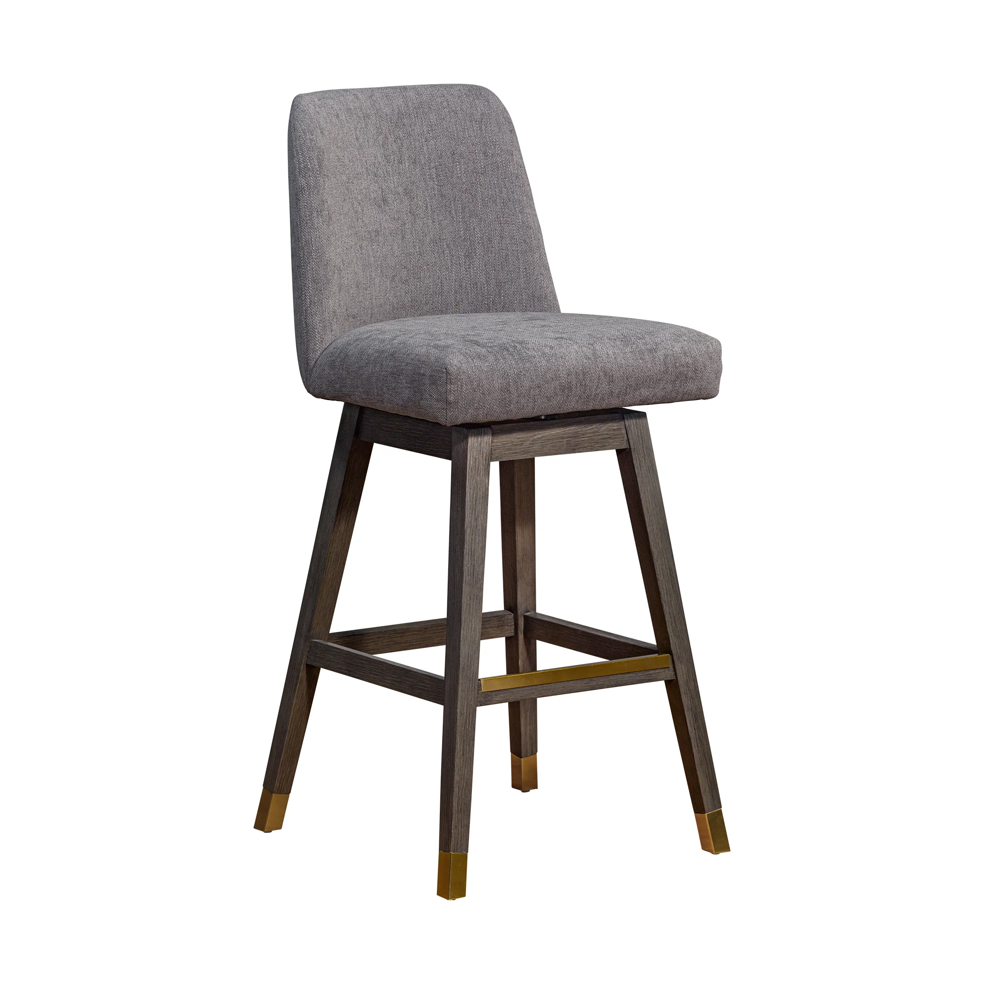 Amalie Swivel Bar Stool in Grey Oak Wood Finish with Mocha Fabric By Armen Living - Image 2
