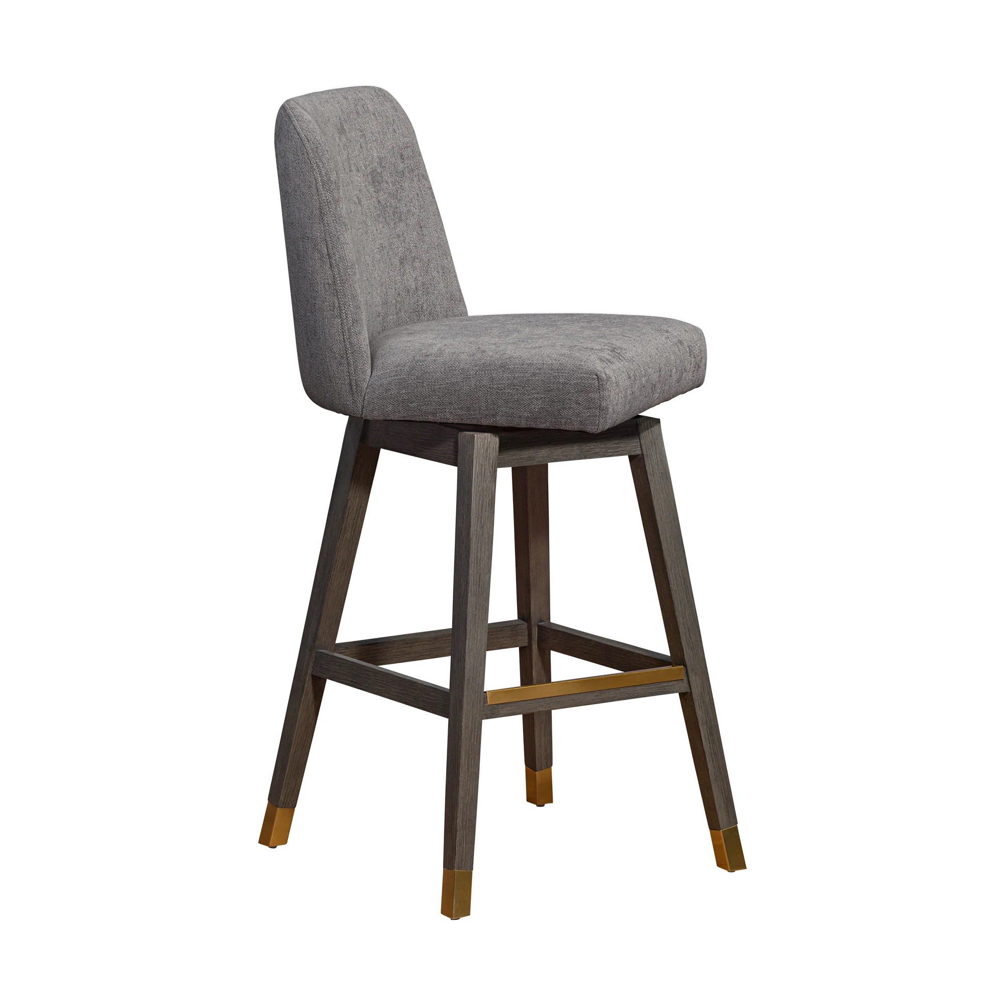 Amalie Swivel Bar Stool in Grey Oak Wood Finish with Mocha Fabric By Armen Living - Image 3