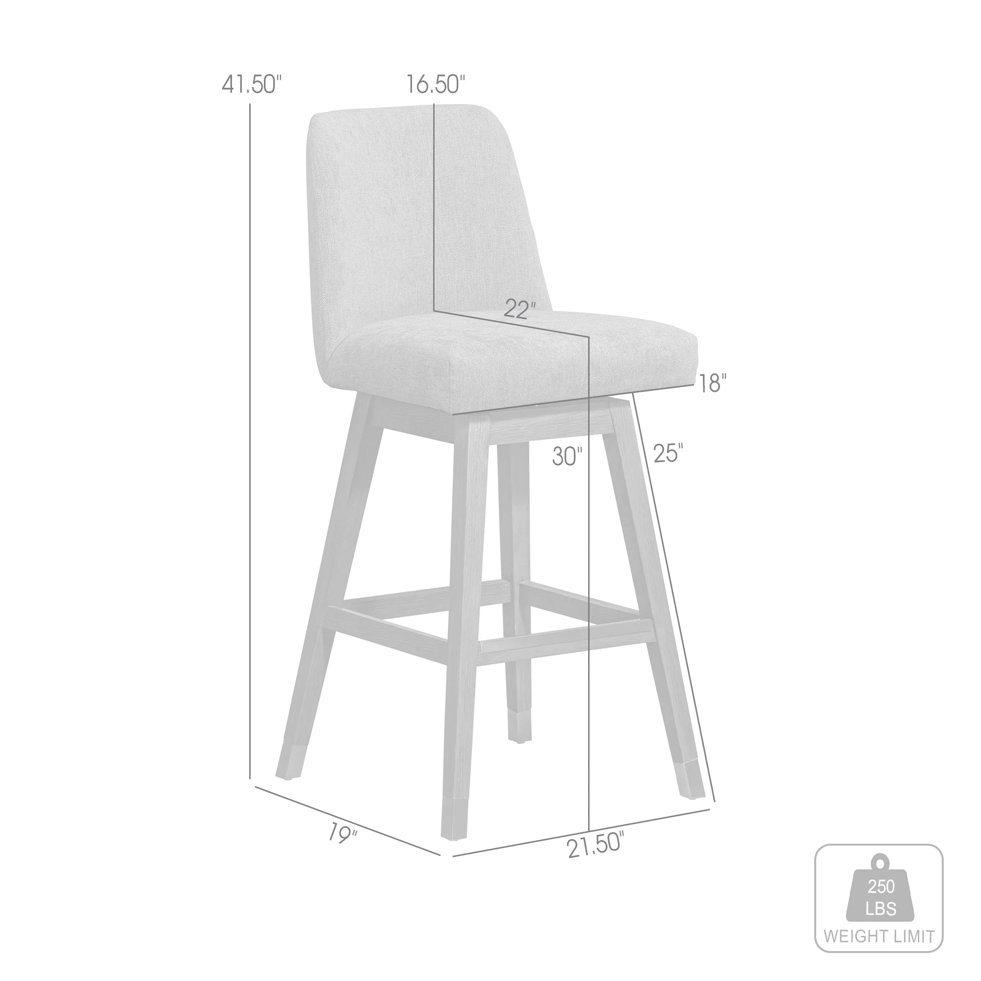 Amalie Swivel Bar Stool in Grey Oak Wood Finish with Mocha Fabric By Armen Living - Image 9