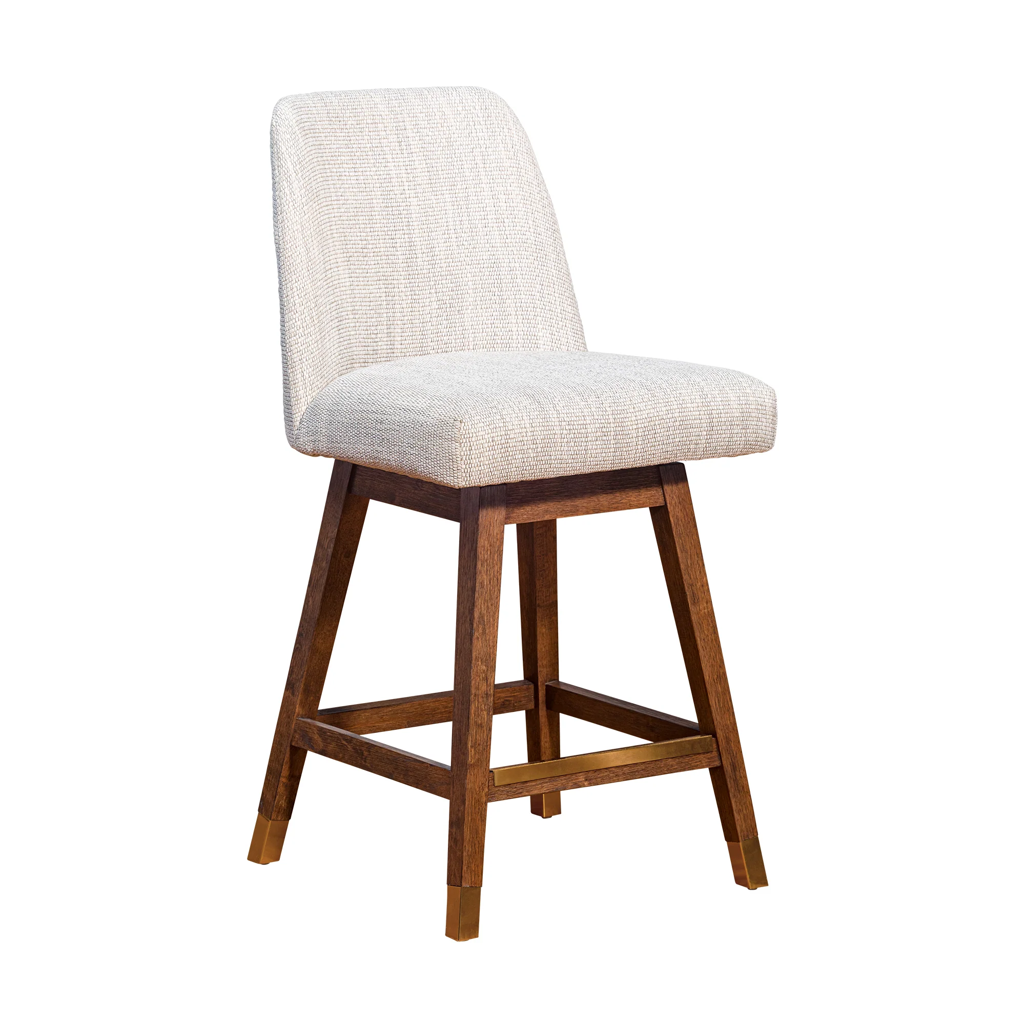 Amalie Swivel Counter Stool in Brown Oak Wood Finish with Beige Fabric By Armen Living - Image 2