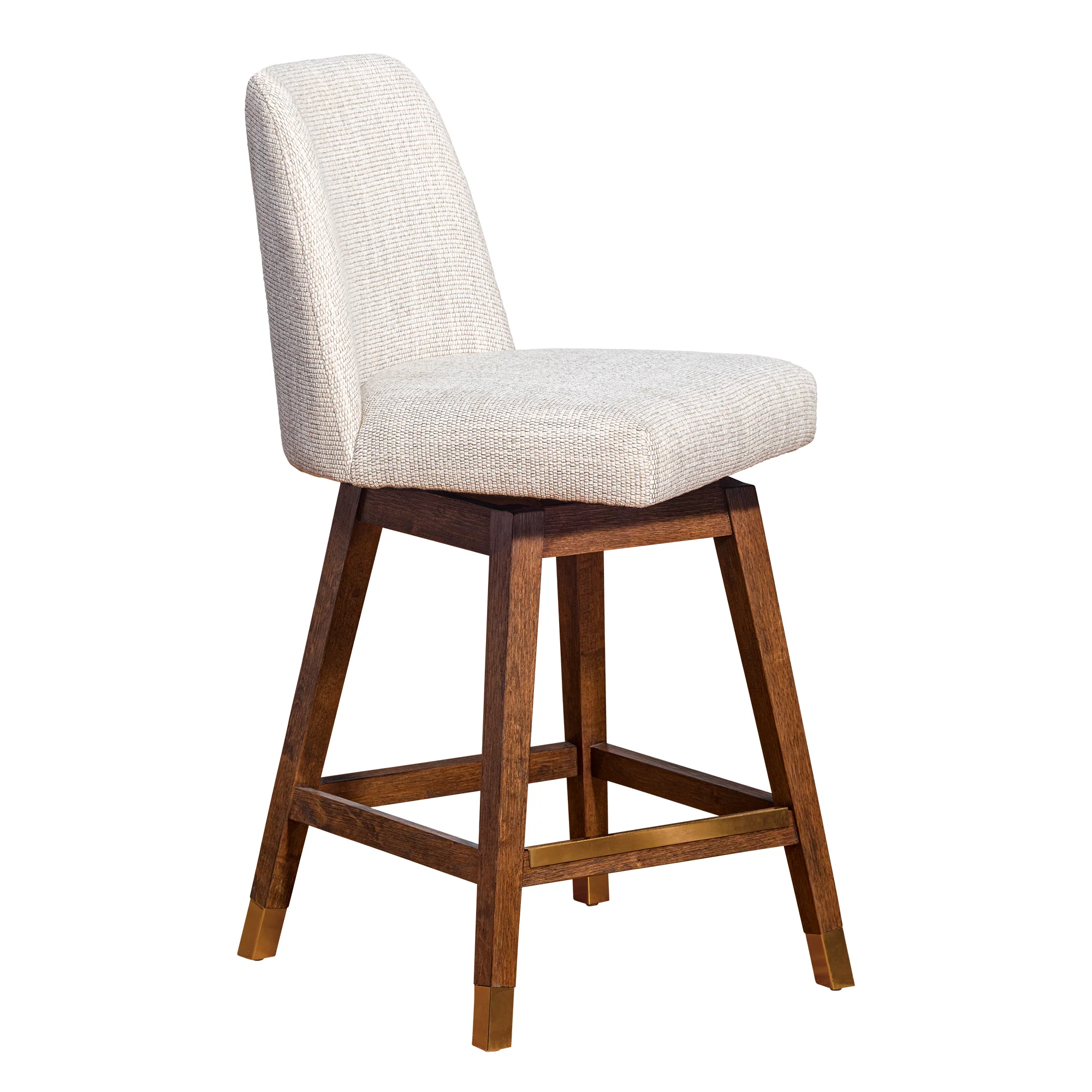 Amalie Swivel Counter Stool in Brown Oak Wood Finish with Beige Fabric By Armen Living - Image 3