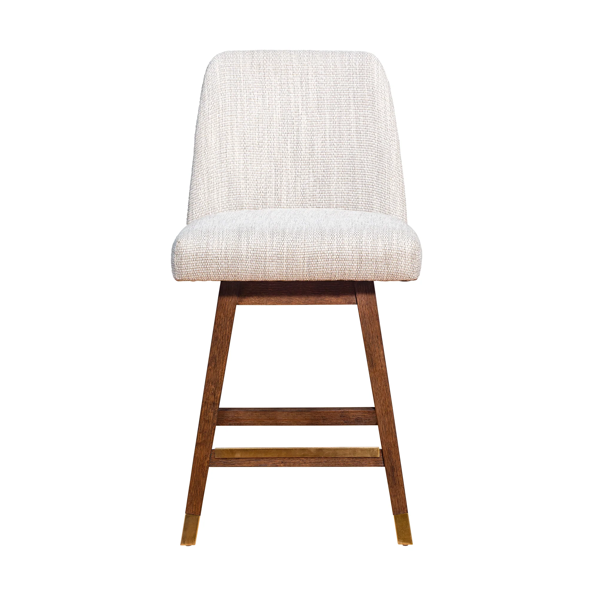 Amalie Swivel Counter Stool in Brown Oak Wood Finish with Beige Fabric By Armen Living - Image 4