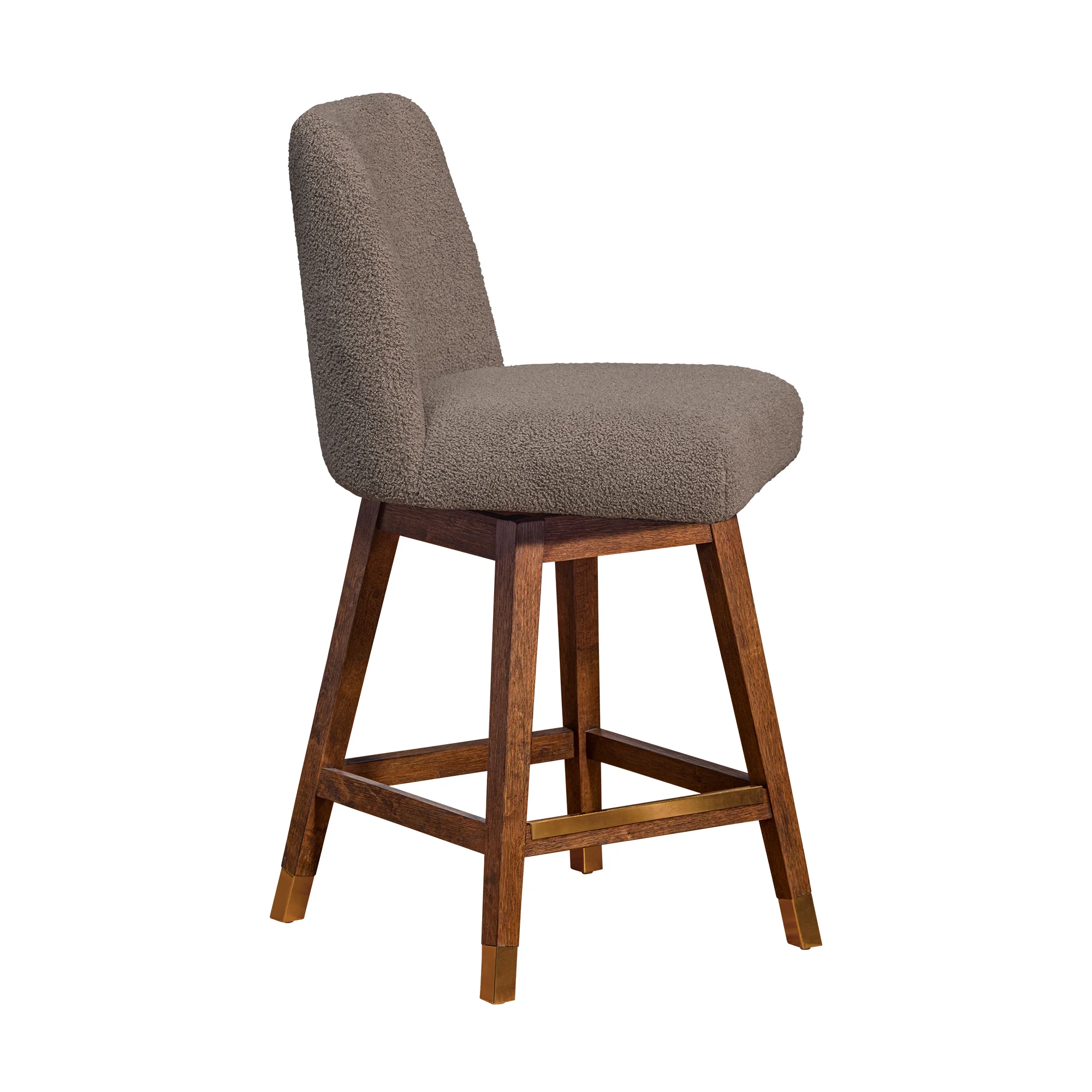 Amalie Swivel Counter Stool in Brown Oak Wood Finish with Taupe Boucle Fabric By Armen Living - Image 3