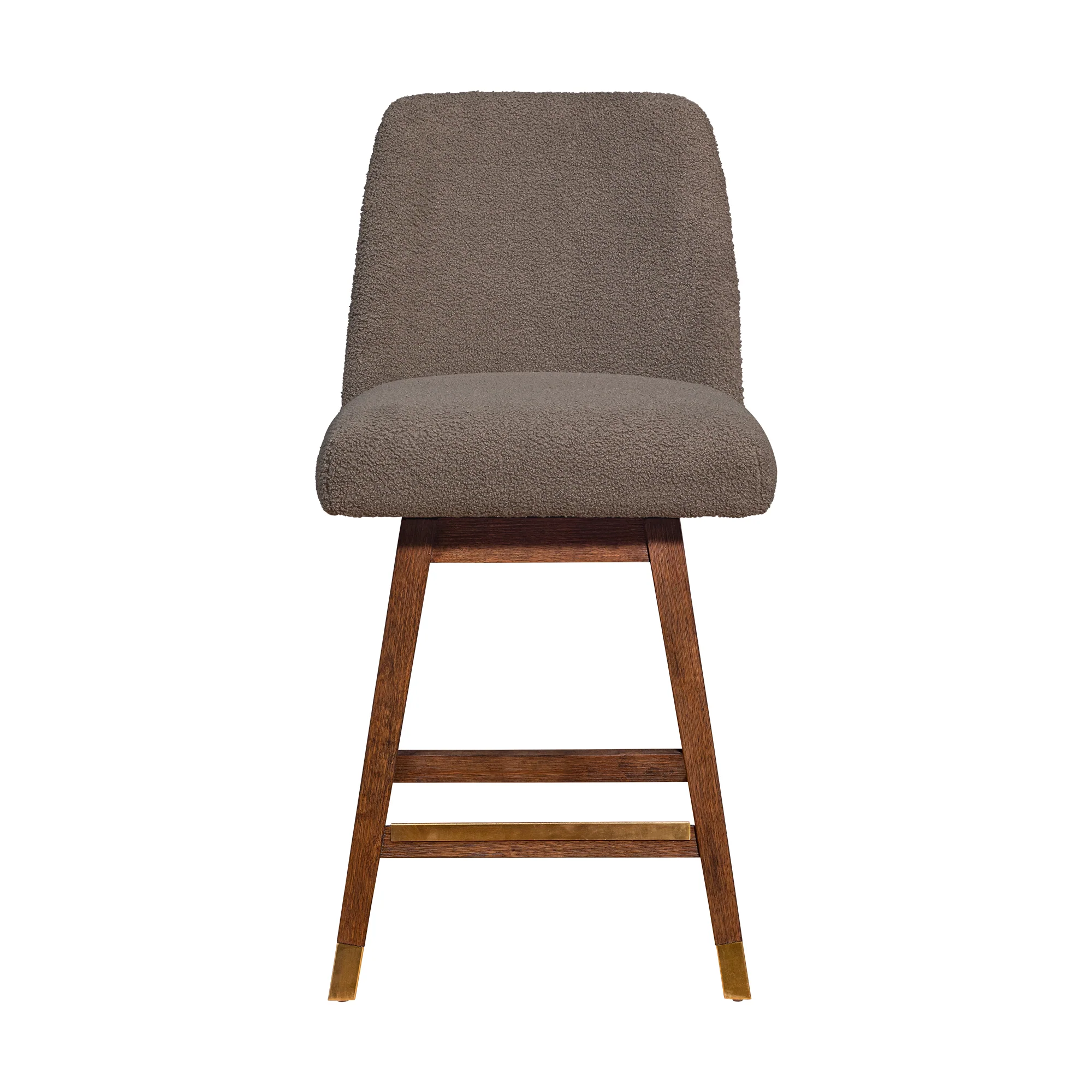 Amalie Swivel Counter Stool in Brown Oak Wood Finish with Taupe Boucle Fabric By Armen Living - Image 4