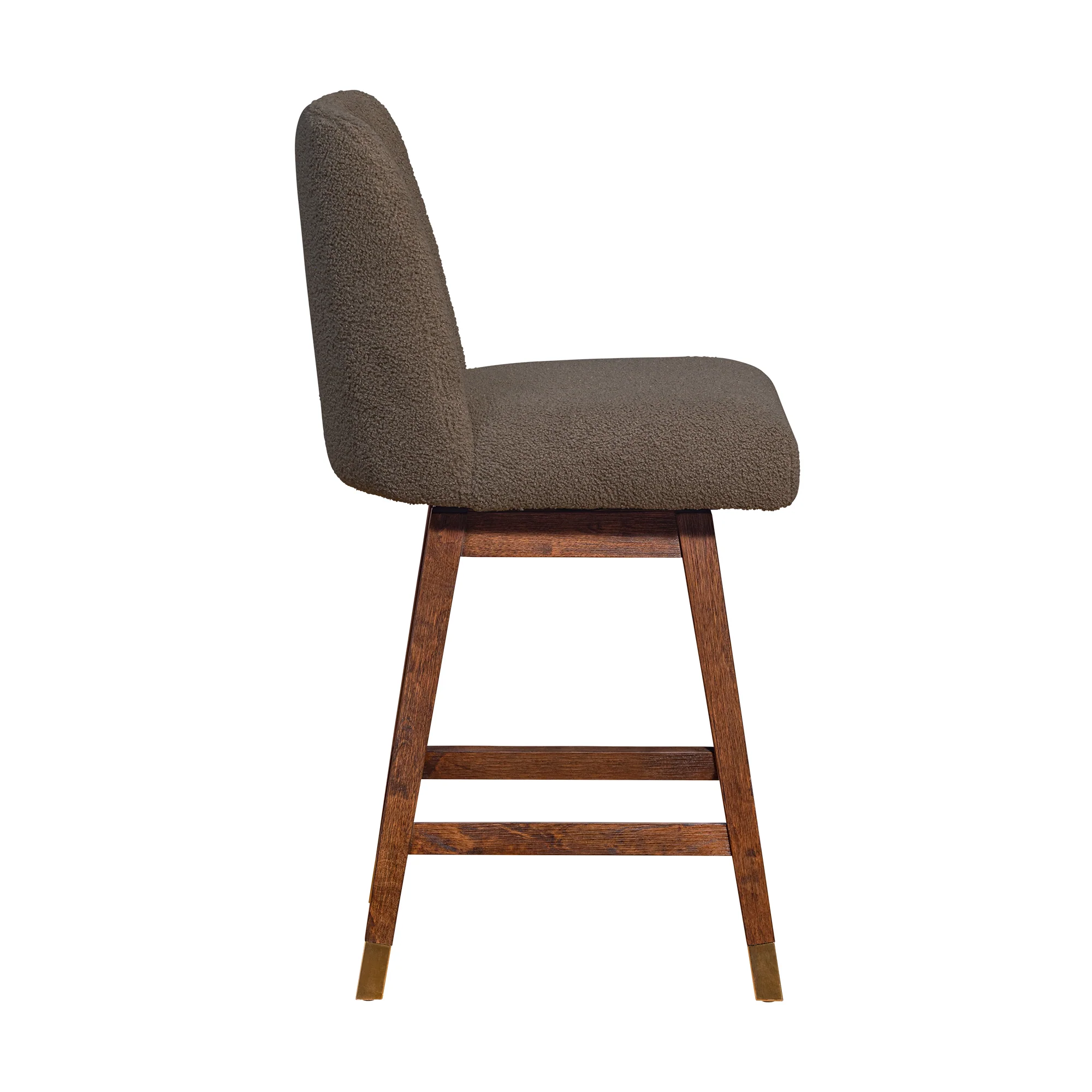 Amalie Swivel Counter Stool in Brown Oak Wood Finish with Taupe Boucle Fabric By Armen Living - Image 5