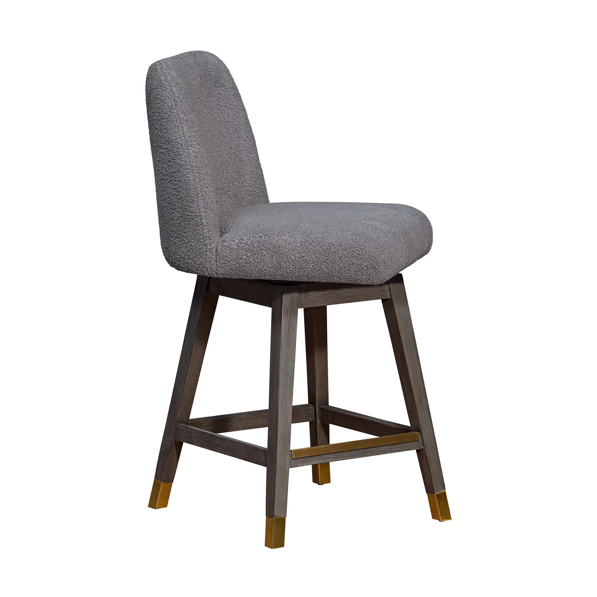 Amalie Swivel Counter Stool in Grey Oak Wood Finish with Grey Boucle Fabric By Armen Living - Image 3