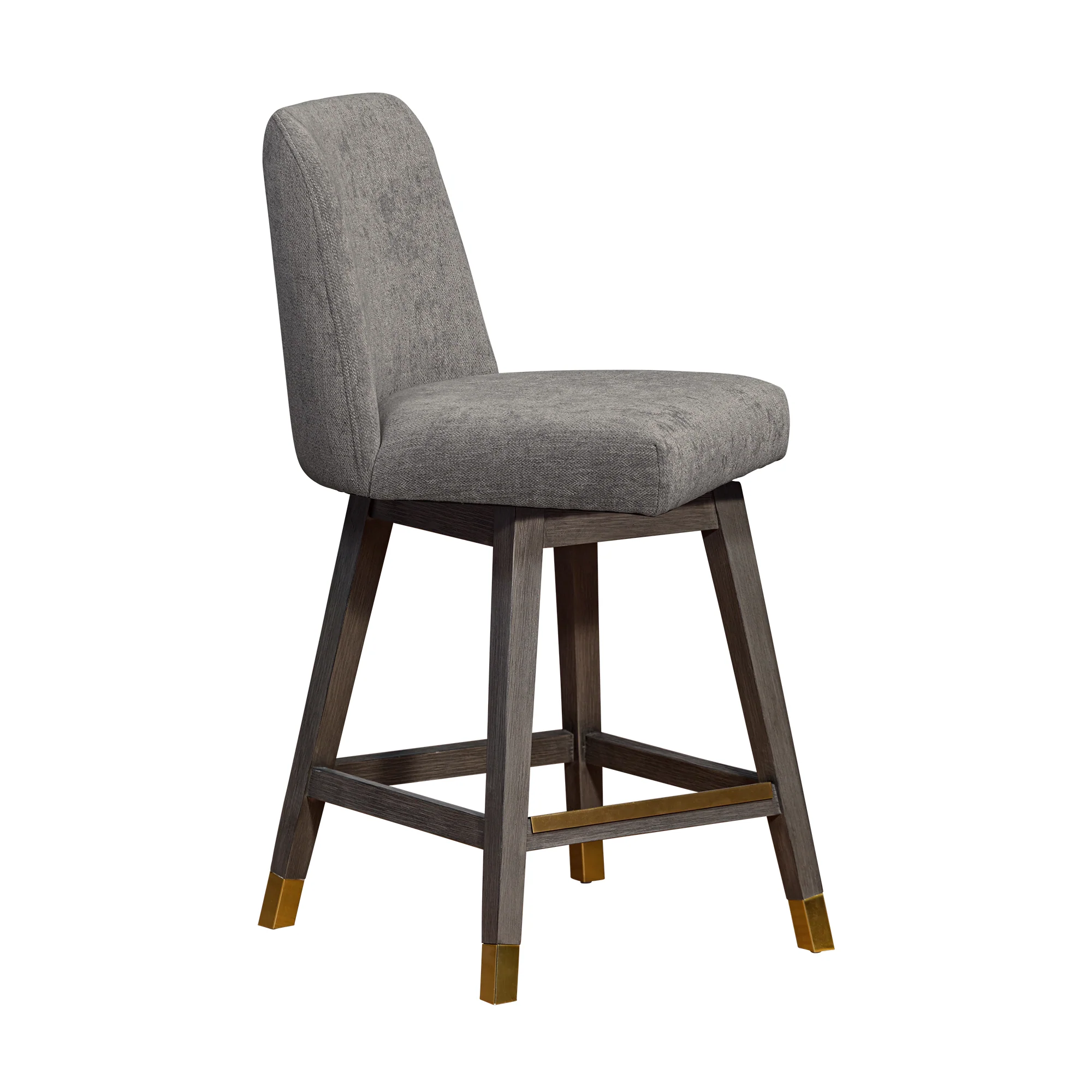 Amalie Swivel Counter Stool in Grey Oak Wood Finish with Mocha Fabric By Armen Living - Image 3